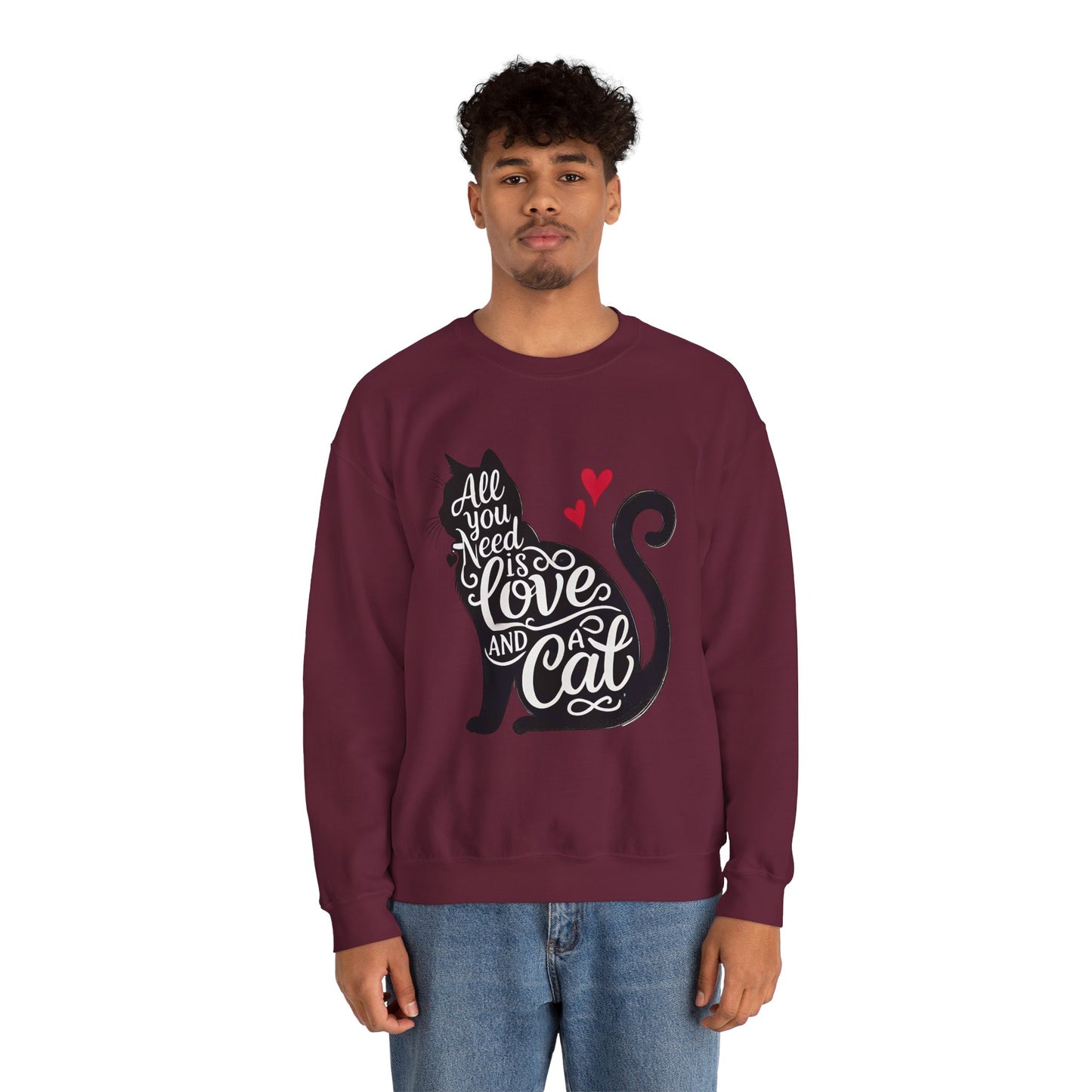 All You Need Is Love and a Cat sweatshirt - Cat Lover Crewneck Sweatshirt