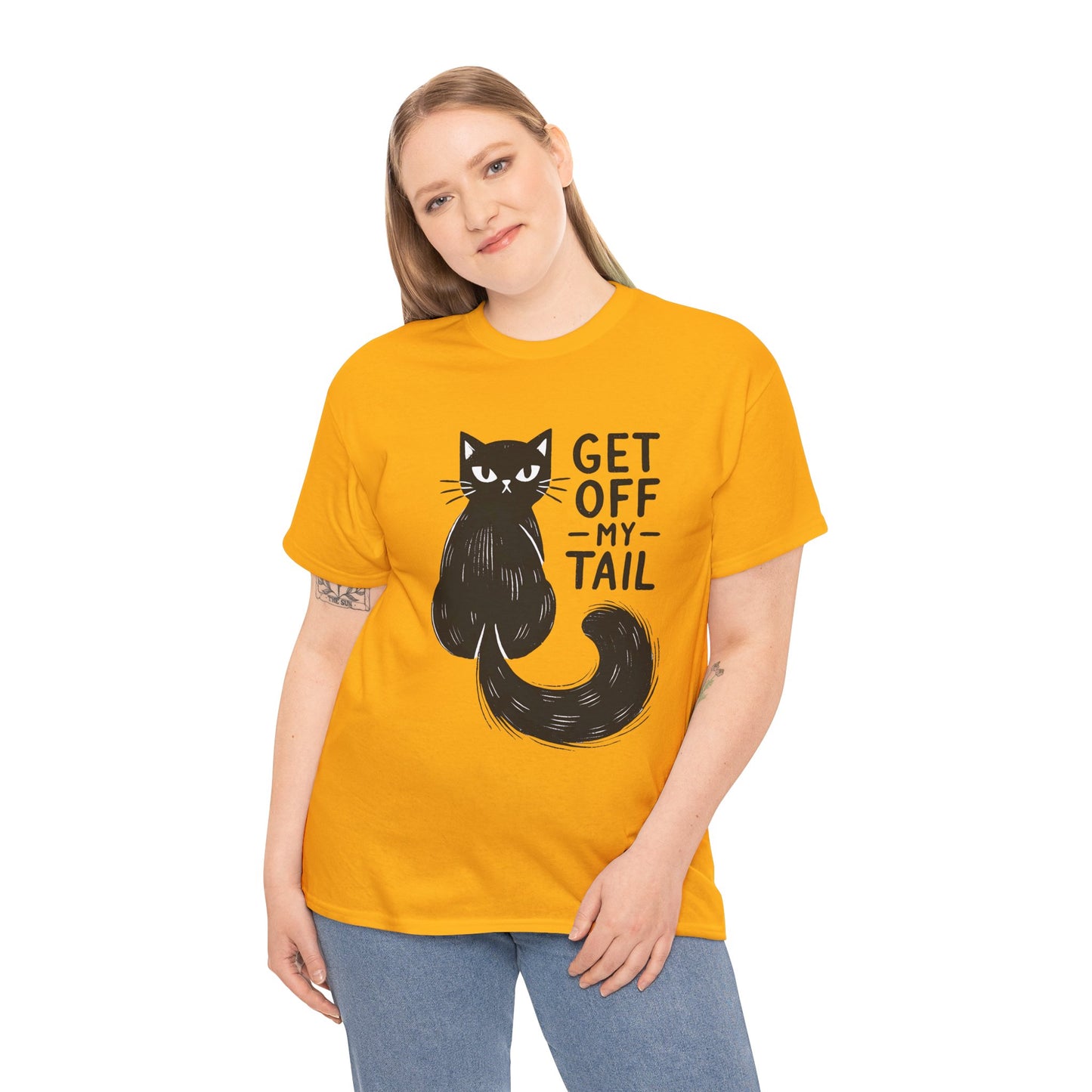 Cat T-Shirt — "Get Off My Tail" Funny Black Cat Tee
