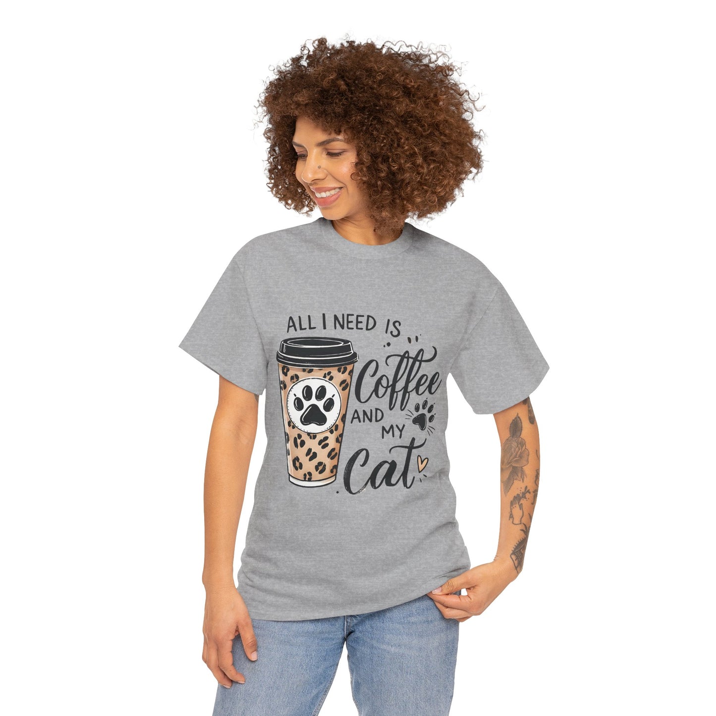 Coffee and My Cat T-Shirt — Leopard Coffee Cup Cat Paw Tee