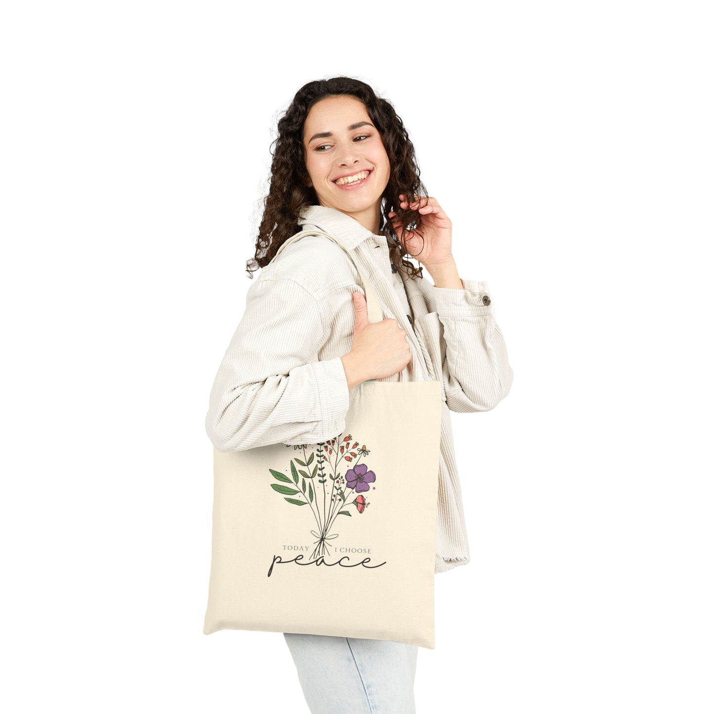 Peace Floral Tote Bag – Cotton Canvas Grocery & Market Bag with Wildflower Illustration