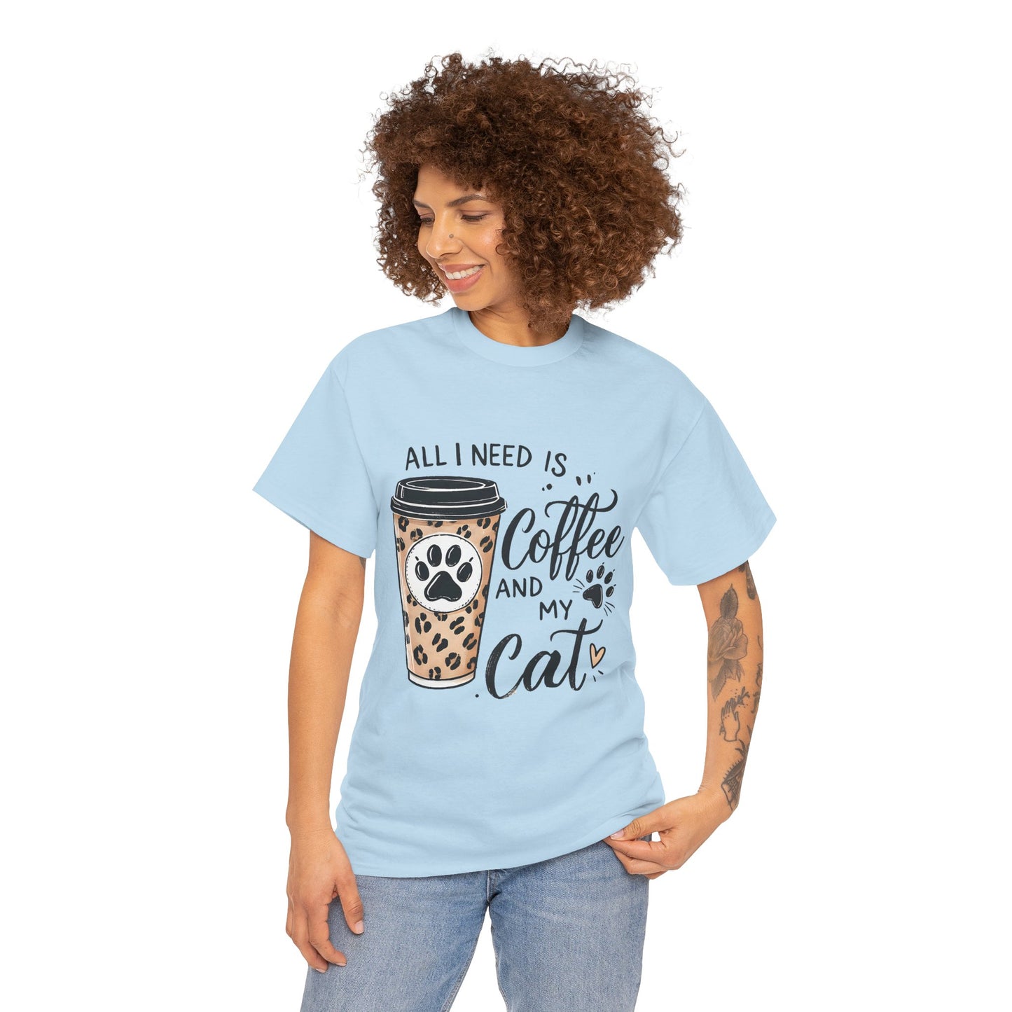 Coffee and My Cat T-Shirt — Leopard Coffee Cup Cat Paw Tee