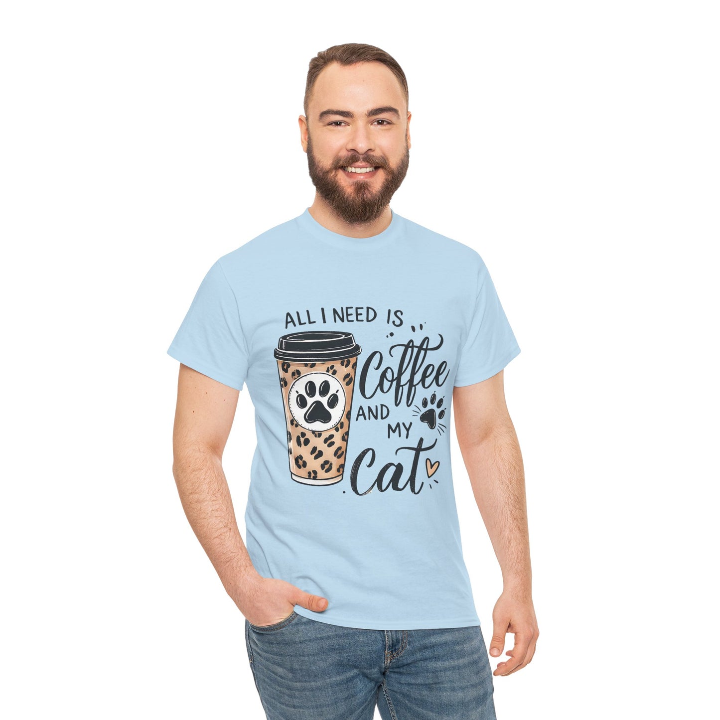 Coffee and My Cat T-Shirt — Leopard Coffee Cup Cat Paw Tee