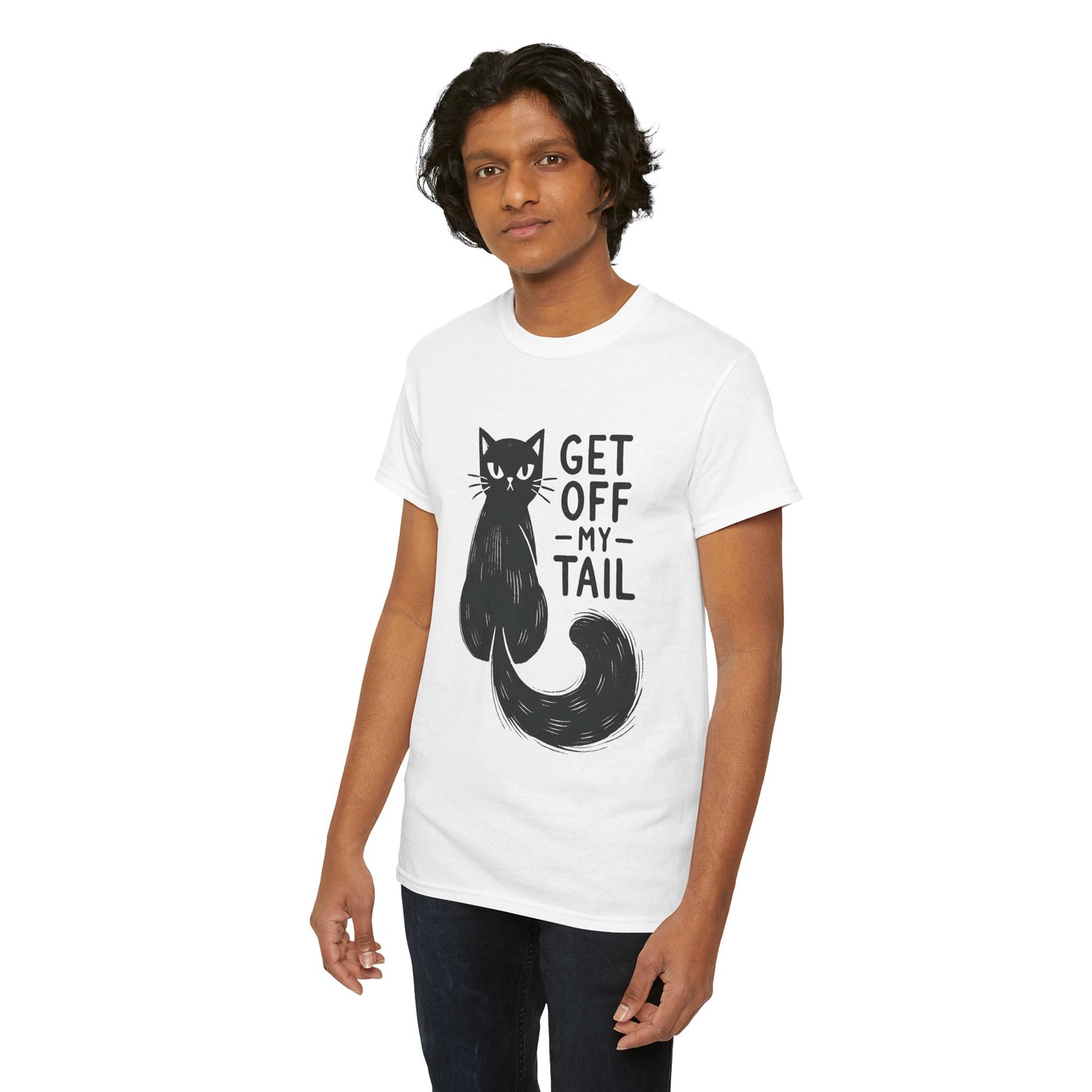 Cat T-Shirt — "Get Off My Tail" Funny Black Cat Tee