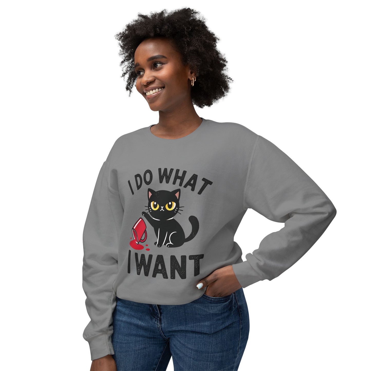 Cat Graphic Sweatshirt "I Do What I Want" – Cute Rebellious Cat Crewneck