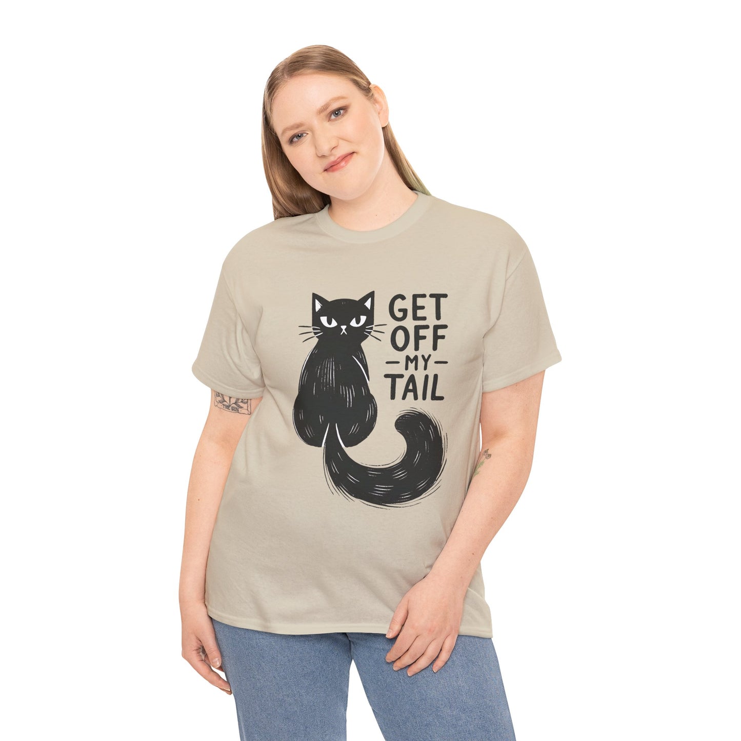 Cat T-Shirt — "Get Off My Tail" Funny Black Cat Tee