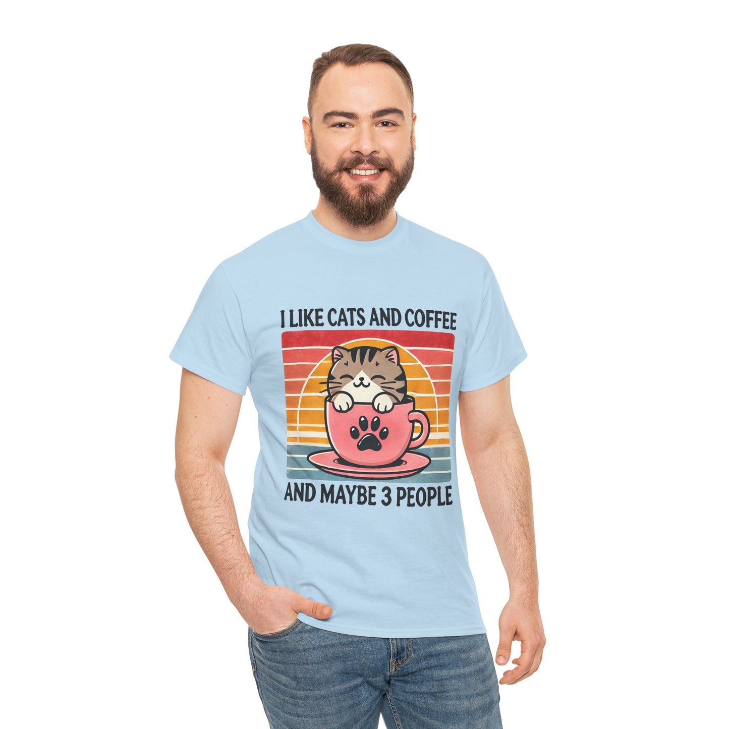 Cat & Coffee T-Shirt — "I Like Cats and Coffee and Maybe 3 People" Cute Vintage Tee