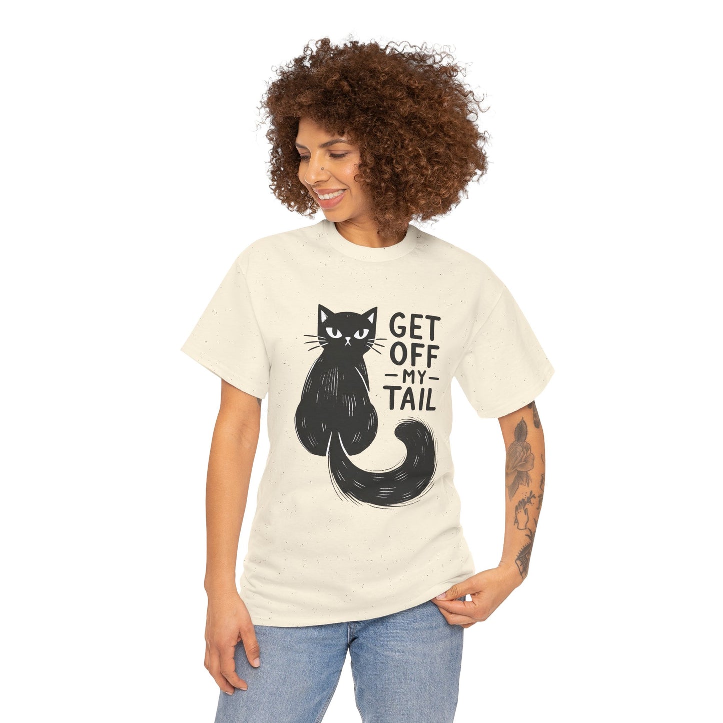 Cat T-Shirt — "Get Off My Tail" Funny Black Cat Tee