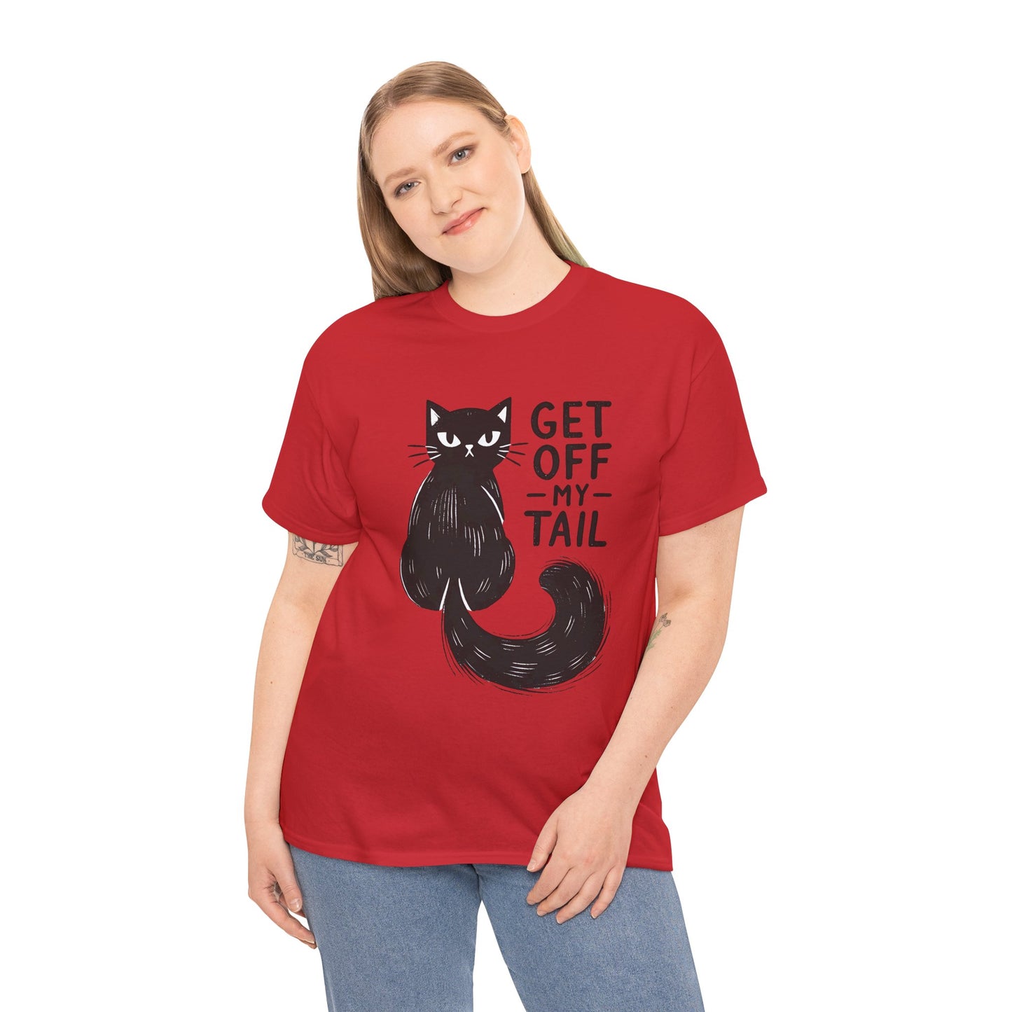 Cat T-Shirt — "Get Off My Tail" Funny Black Cat Tee