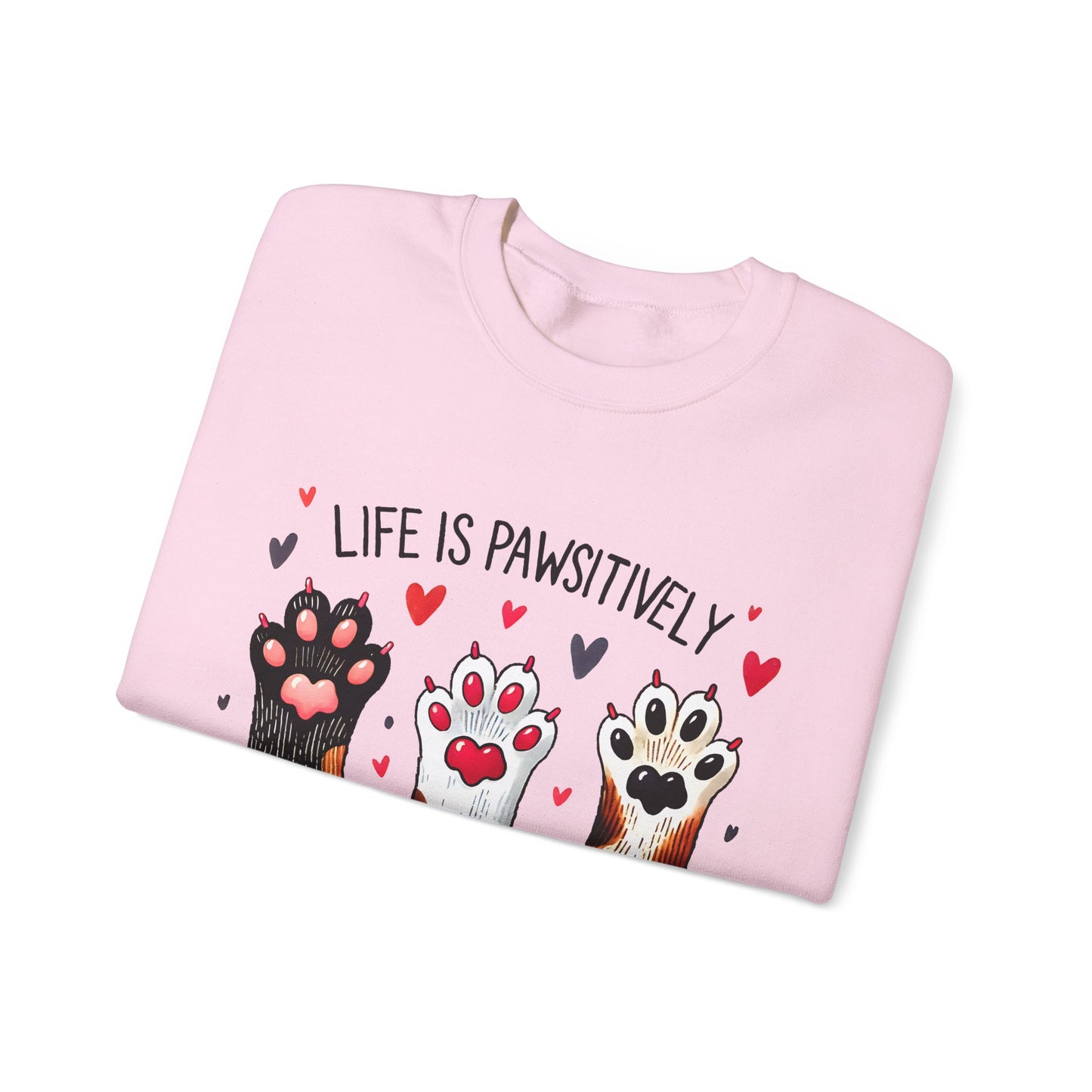 Cat Paw Sweatshirt – "Life Is Pawsitively Meowvelous" Cute Cat Lover Crewneck