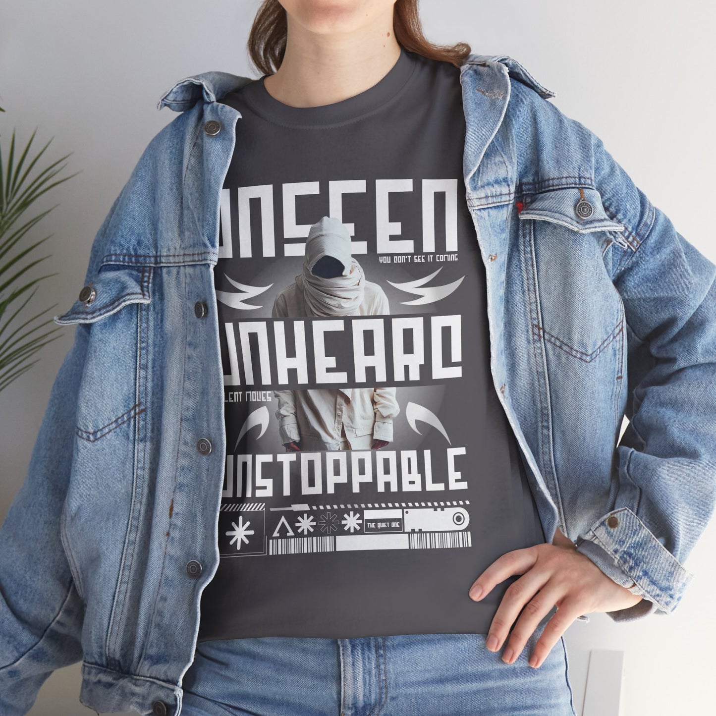 T-Shirt — "Unseen, Unheard, Unstoppable" Graphic Tee (Bold Futuristic Design)
