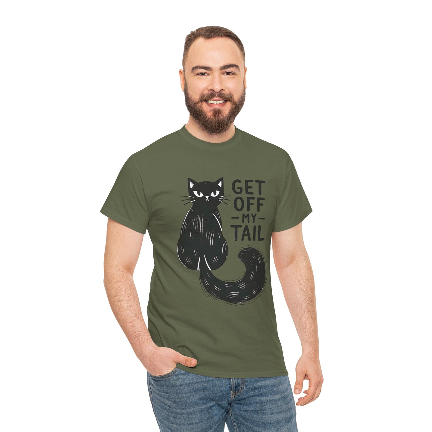 Cat T-Shirt — "Get Off My Tail" Funny Black Cat Tee
