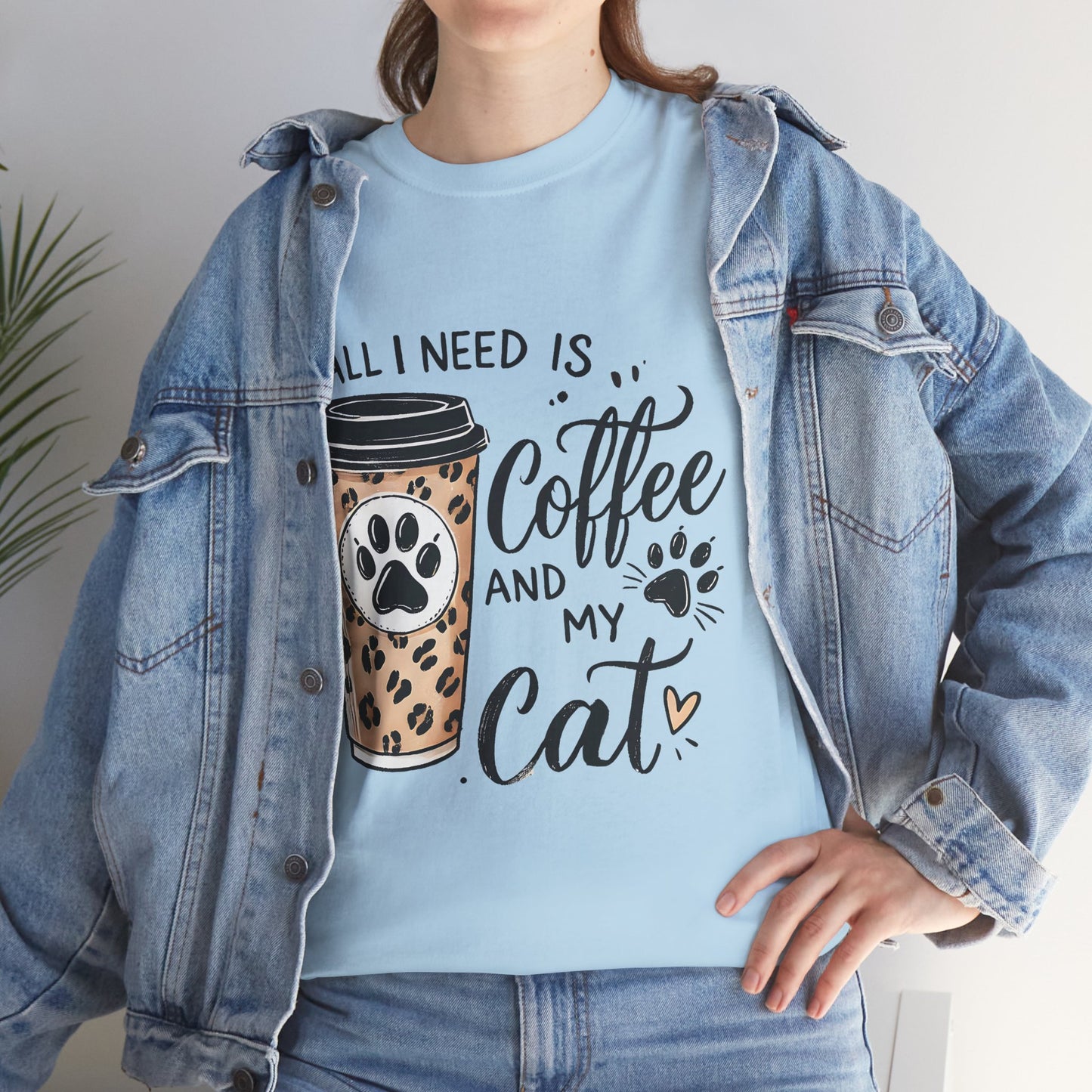 Coffee and My Cat T-Shirt — Leopard Coffee Cup Cat Paw Tee