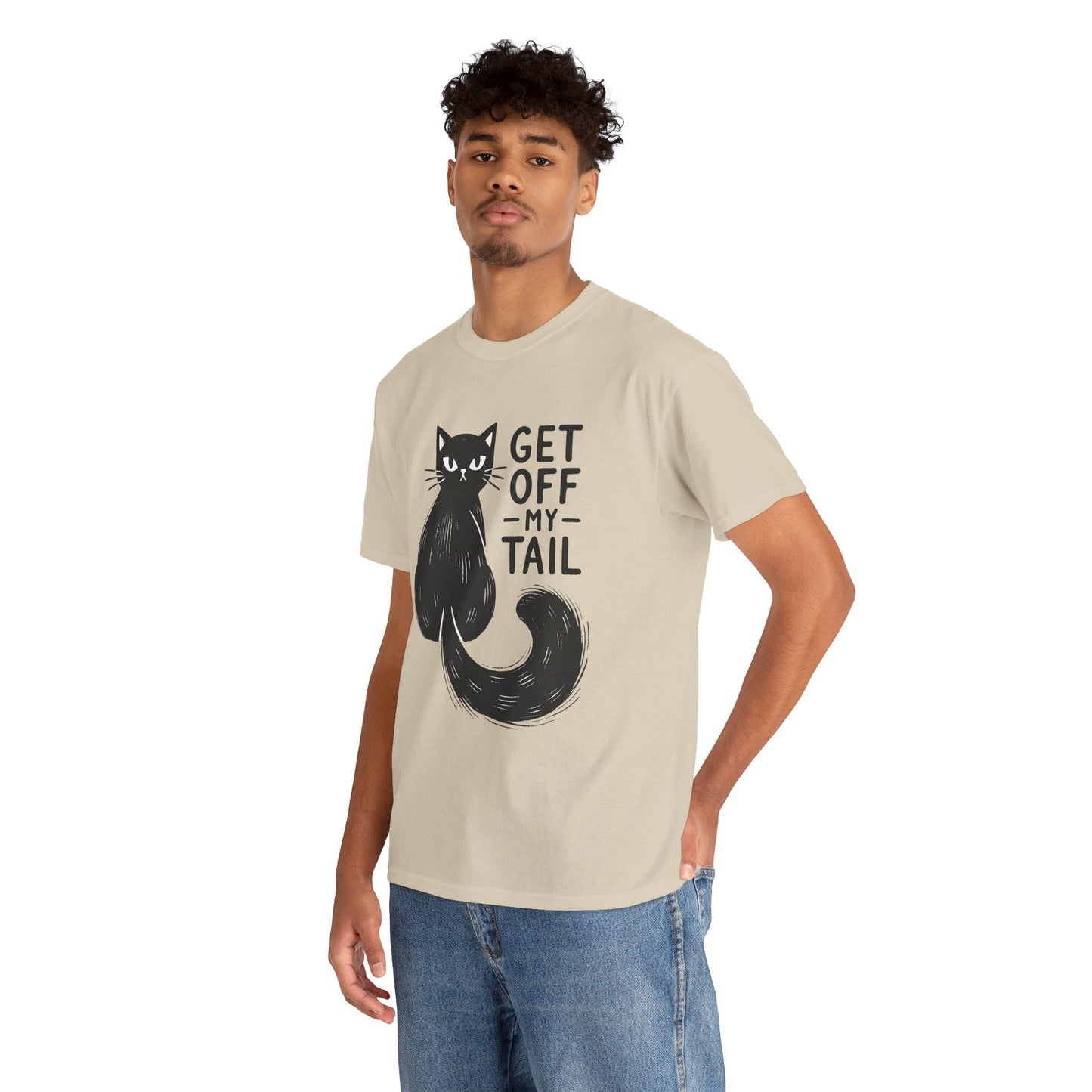 Cat T-Shirt — "Get Off My Tail" Funny Black Cat Tee