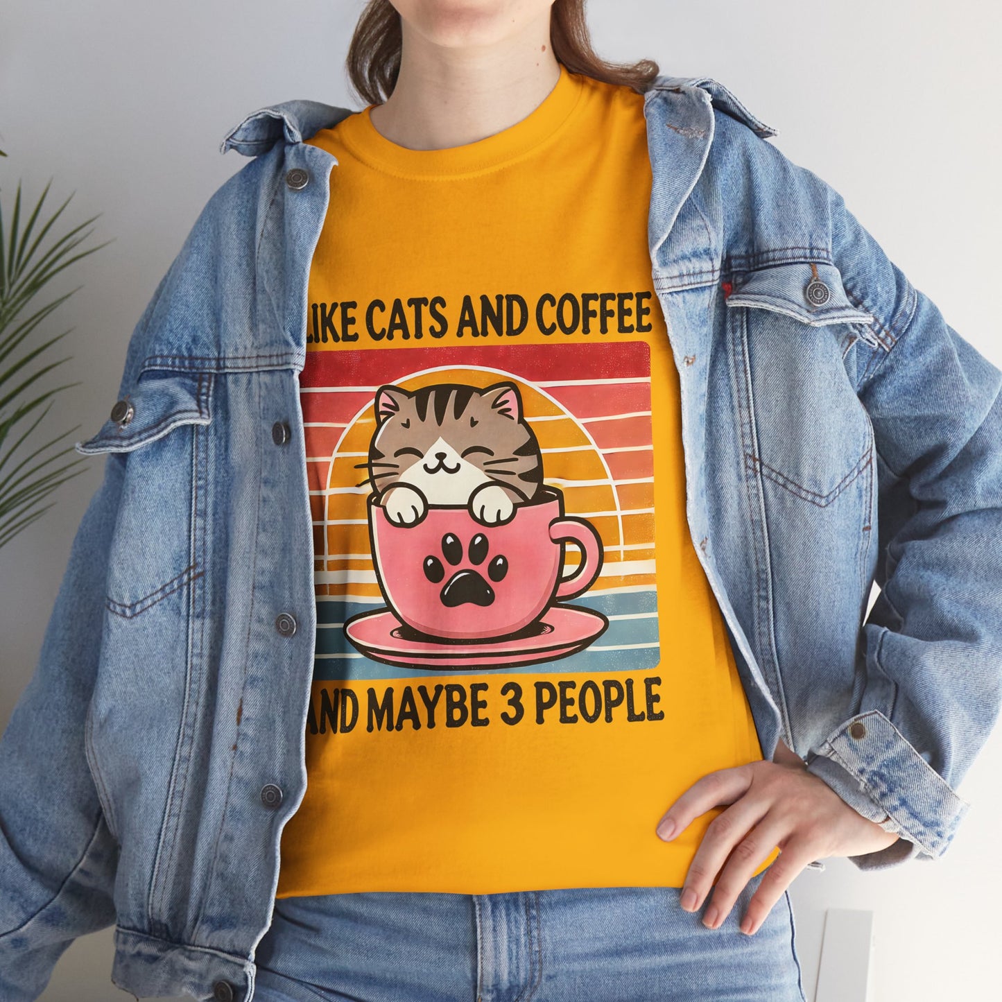 Cat & Coffee T-Shirt — "I Like Cats and Coffee and Maybe 3 People" Cute Vintage Tee