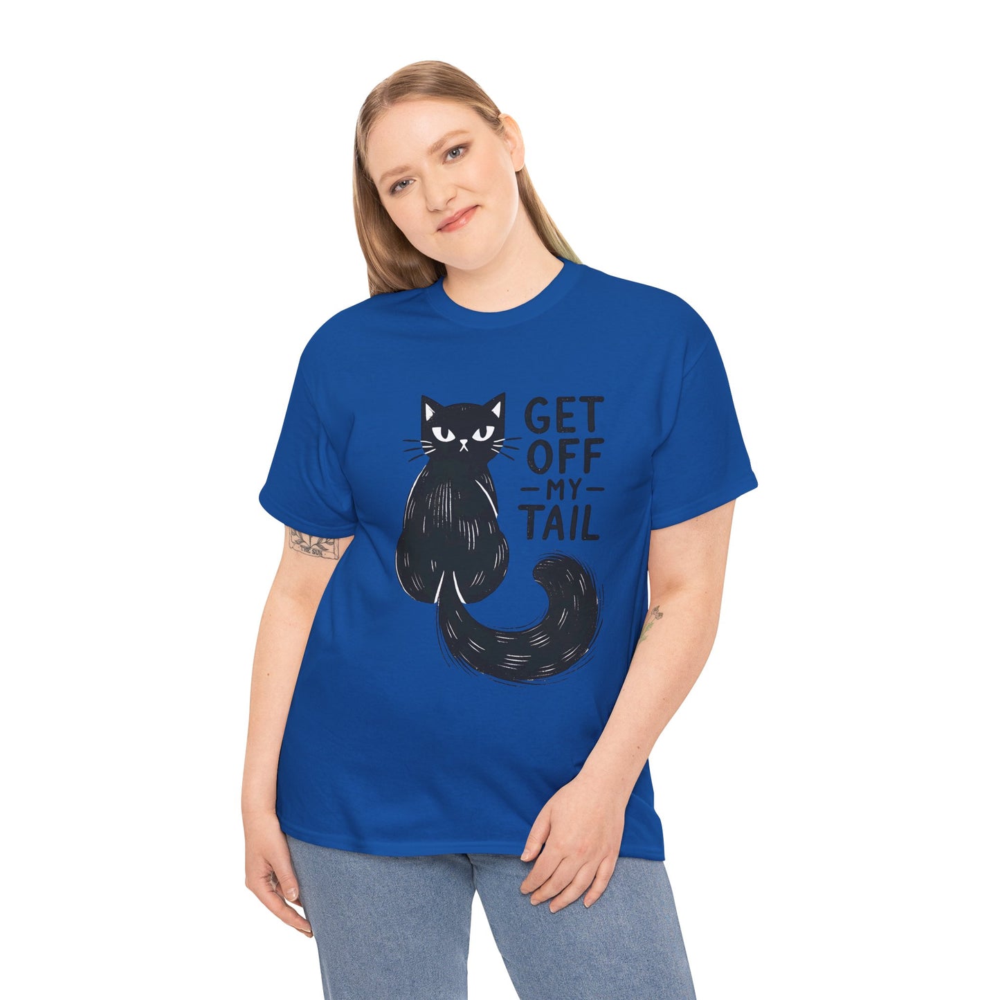 Cat T-Shirt — "Get Off My Tail" Funny Black Cat Tee