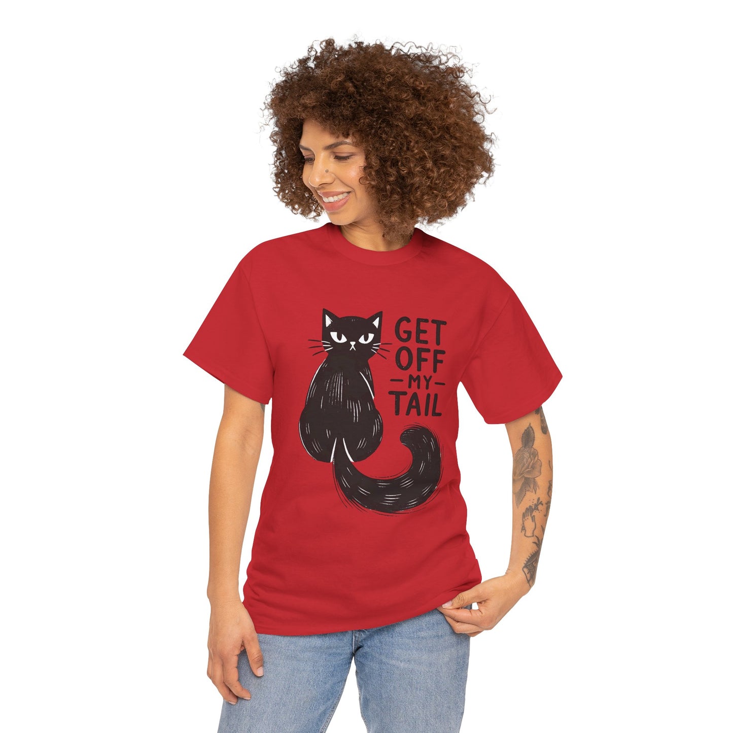 Cat T-Shirt — "Get Off My Tail" Funny Black Cat Tee
