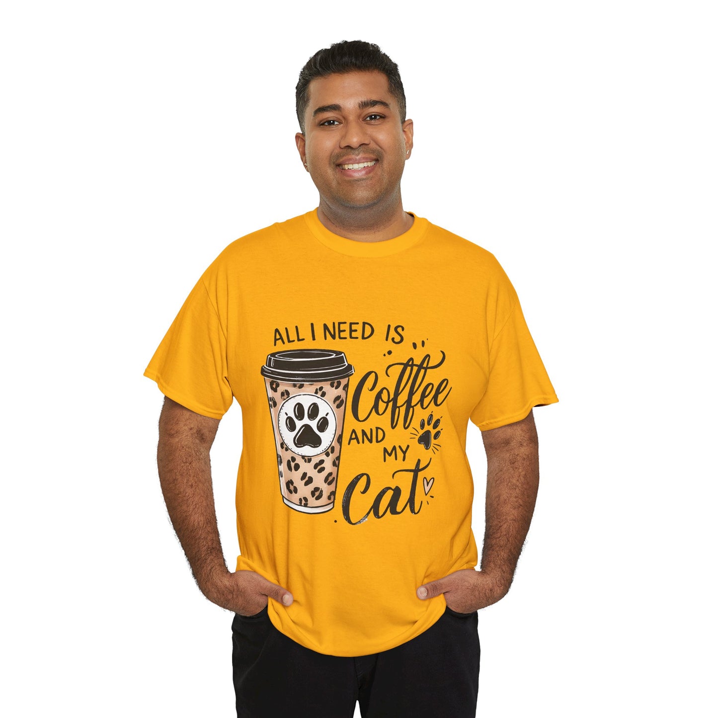 Coffee and My Cat T-Shirt — Leopard Coffee Cup Cat Paw Tee
