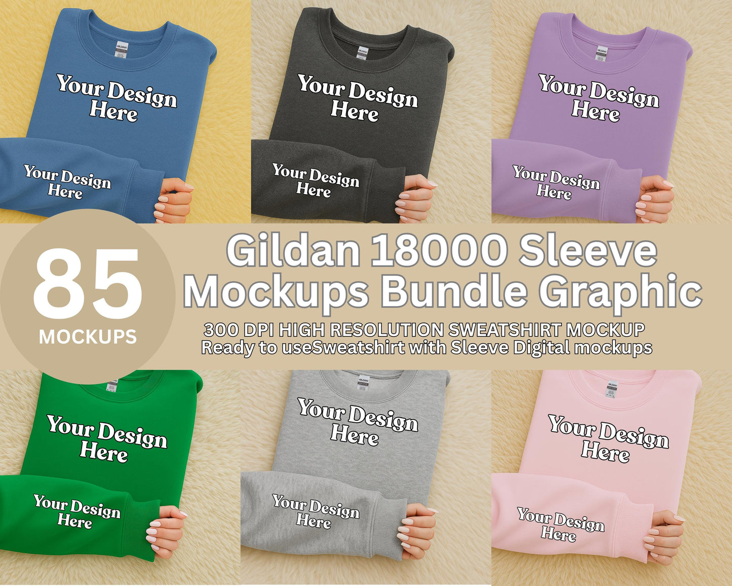 Sweatshirt Mockup Bundle, Gildan 18000, Flat Lay Design, Minimalist Style, Digital Product, Creative Download