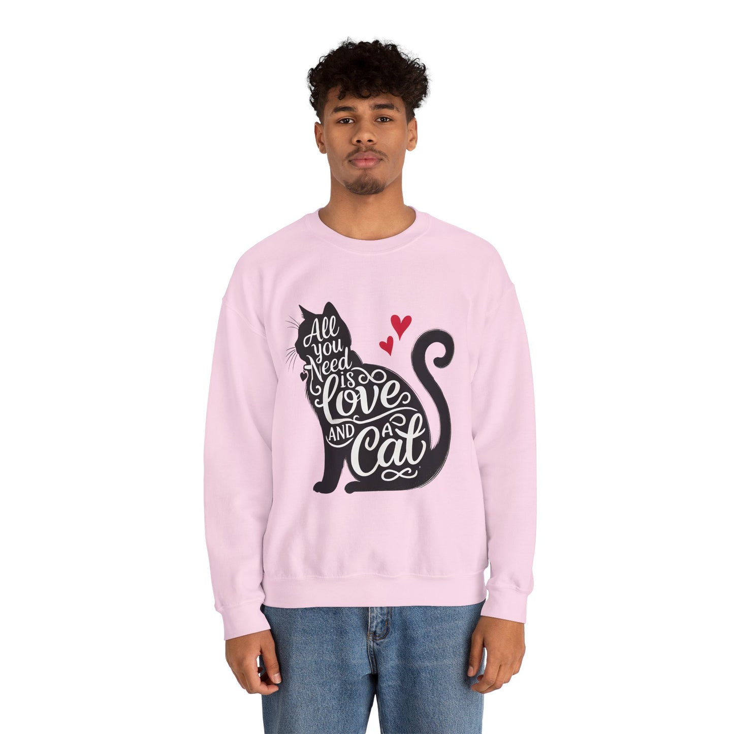 All You Need Is Love and a Cat sweatshirt - Cat Lover Crewneck Sweatshirt