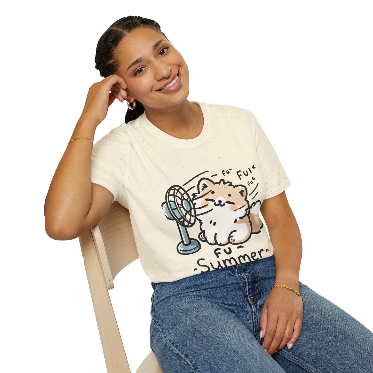Funny Summer Shirt - Cute Fluffy Dog Cooling Off Tee (Fu Summer)