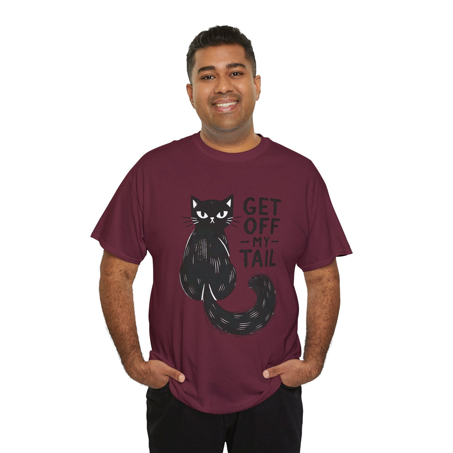 Cat T-Shirt — "Get Off My Tail" Funny Black Cat Tee