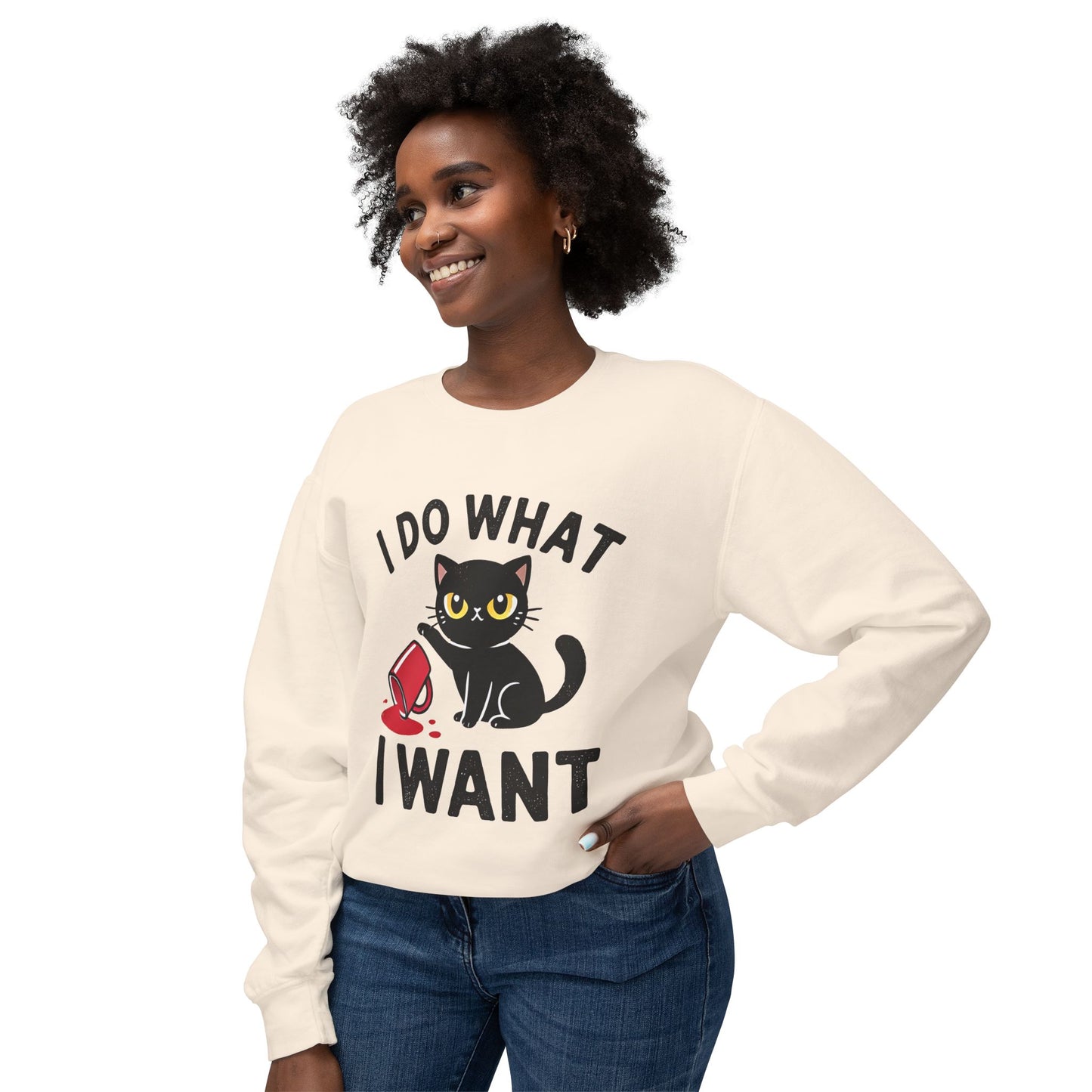 Cat Graphic Sweatshirt "I Do What I Want" – Cute Rebellious Cat Crewneck