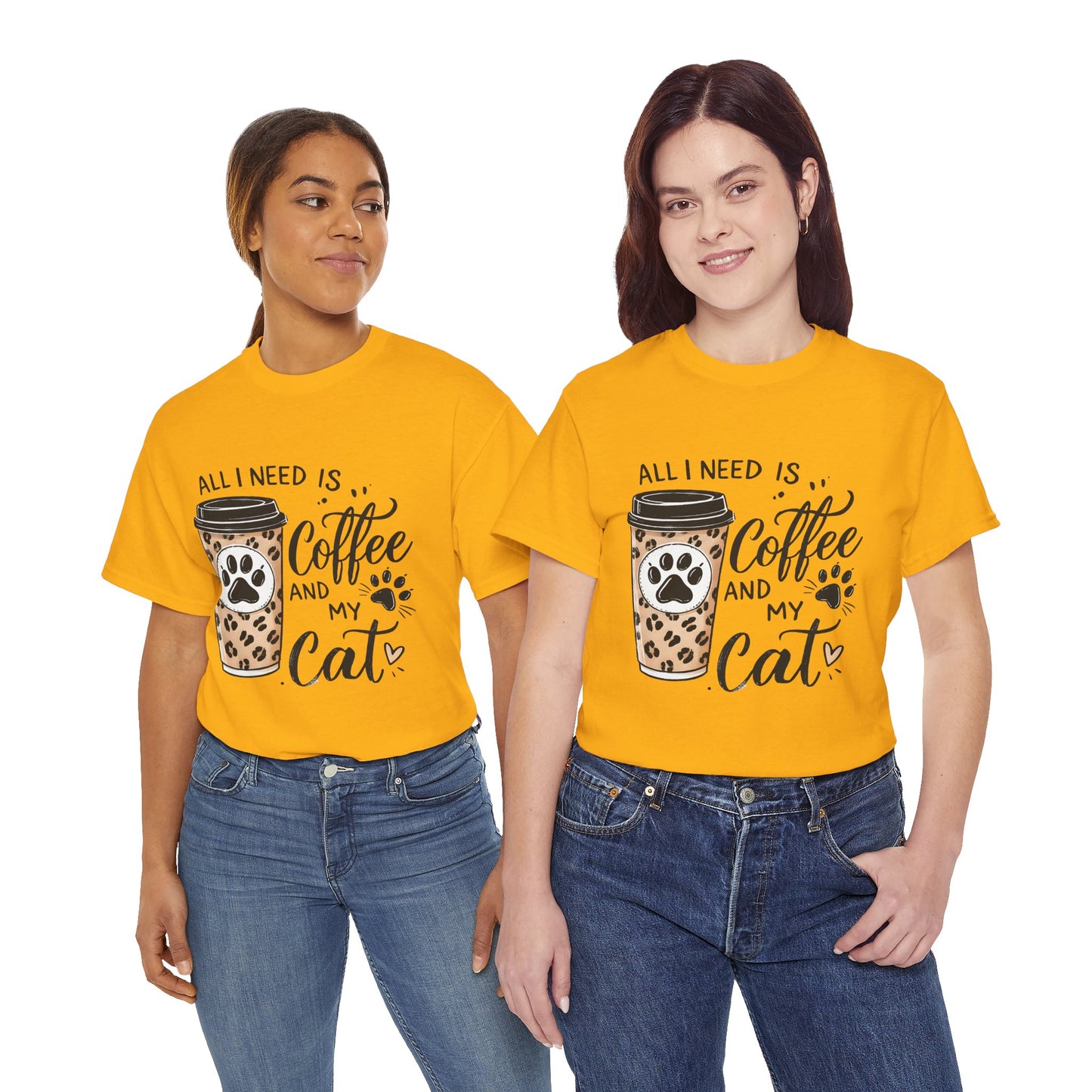 Coffee and My Cat T-Shirt — Leopard Coffee Cup Cat Paw Tee