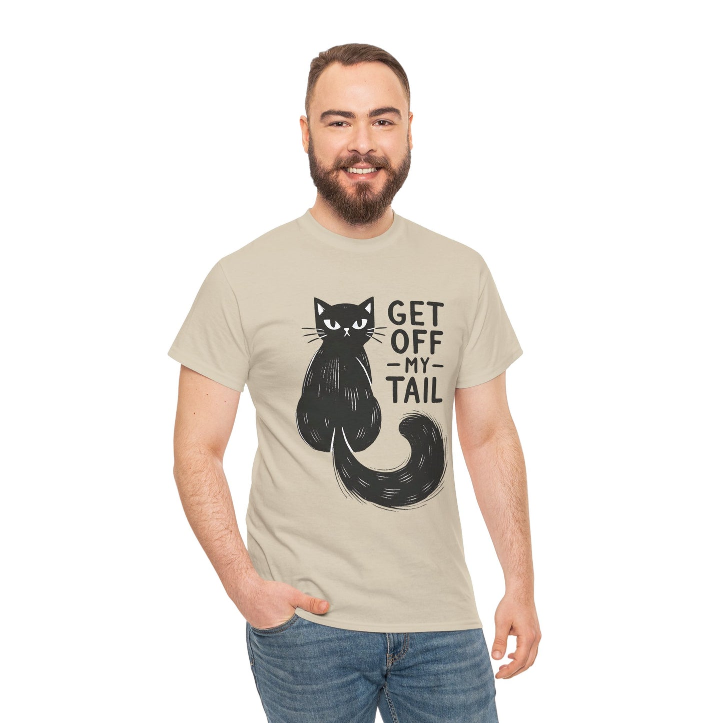 Cat T-Shirt — "Get Off My Tail" Funny Black Cat Tee
