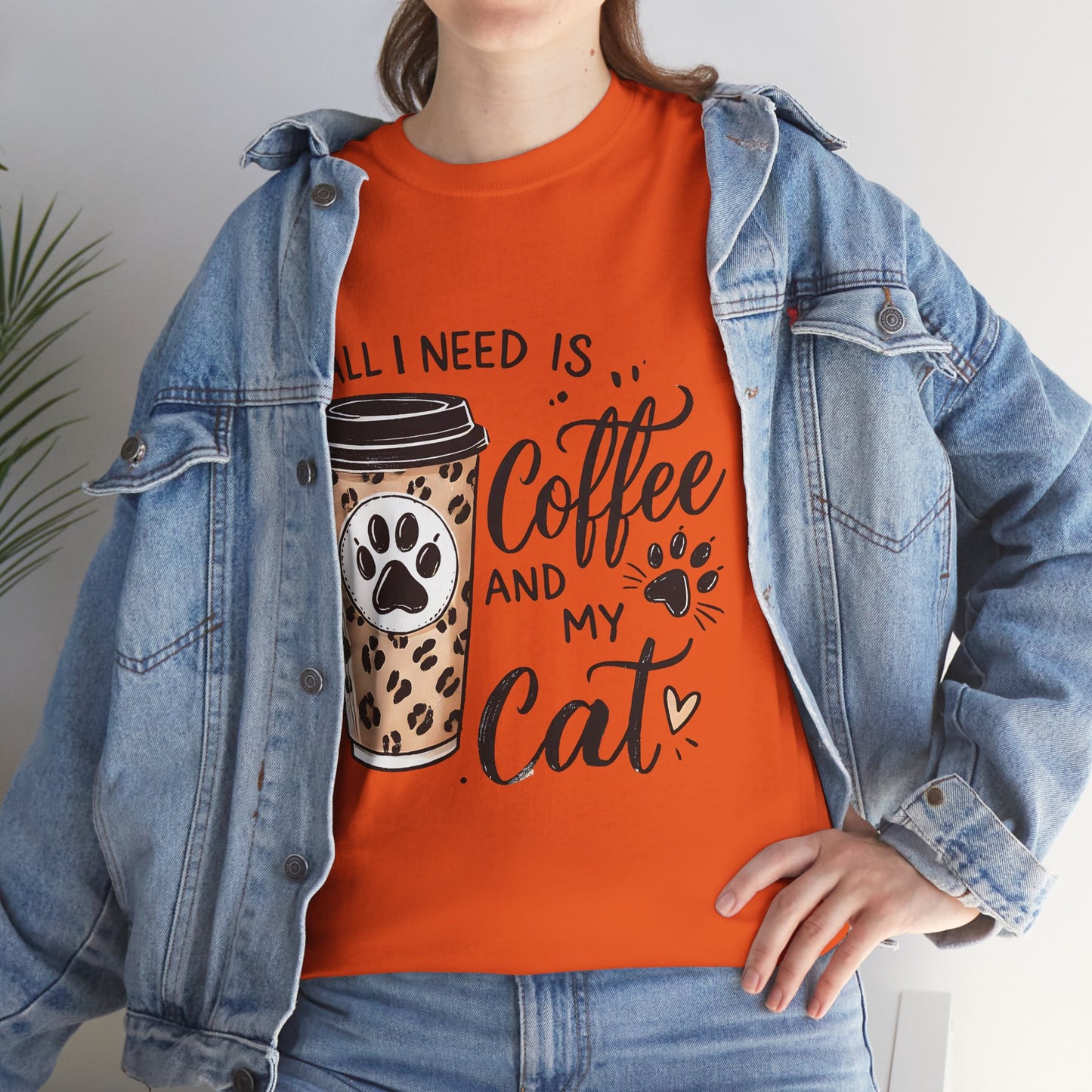 Coffee and My Cat T-Shirt — Leopard Coffee Cup Cat Paw Tee