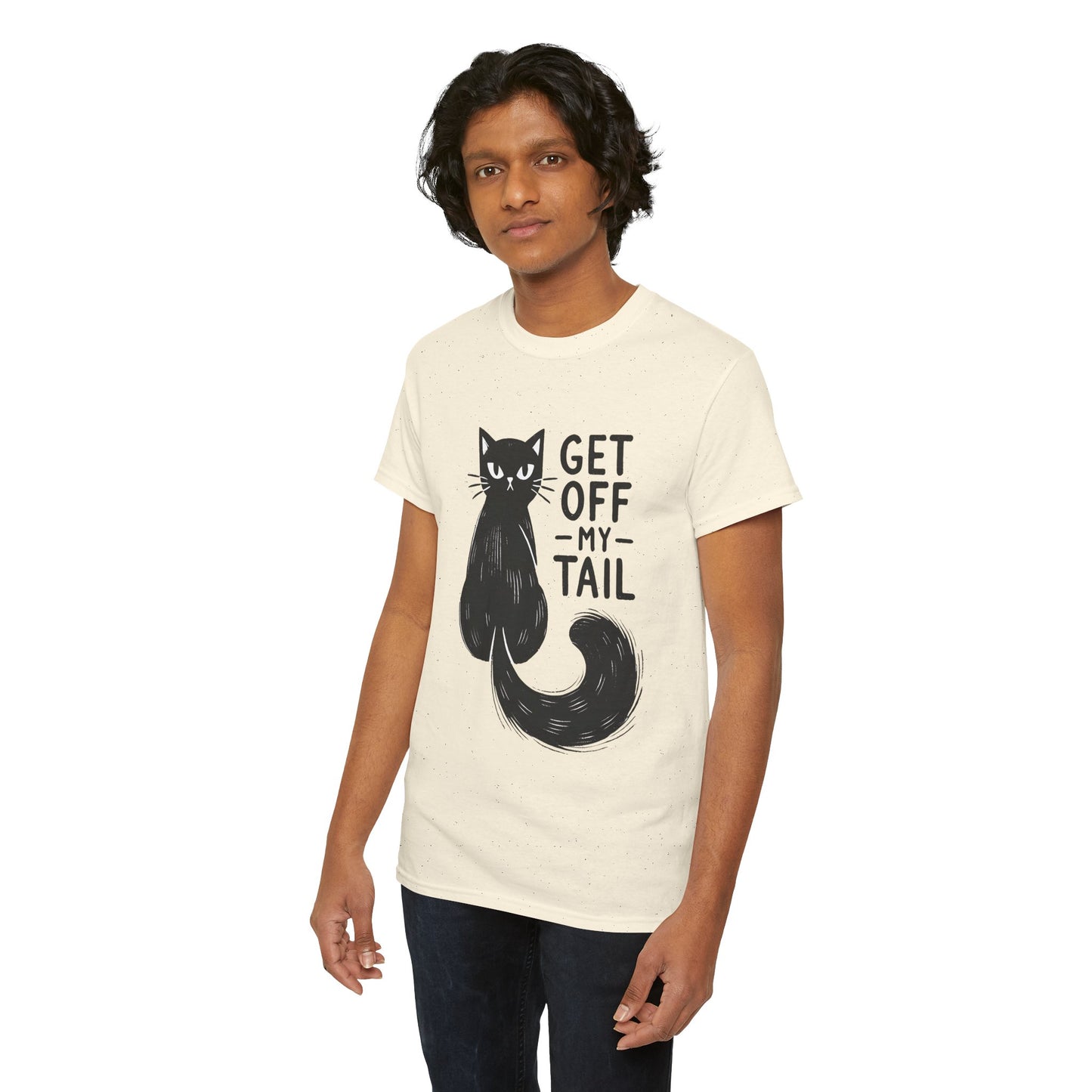 Cat T-Shirt — "Get Off My Tail" Funny Black Cat Tee