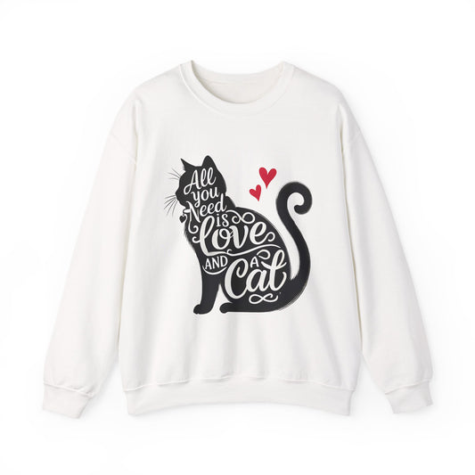 All You Need Is Love and a Cat sweatshirt - Cat Lover Crewneck Sweatshirt