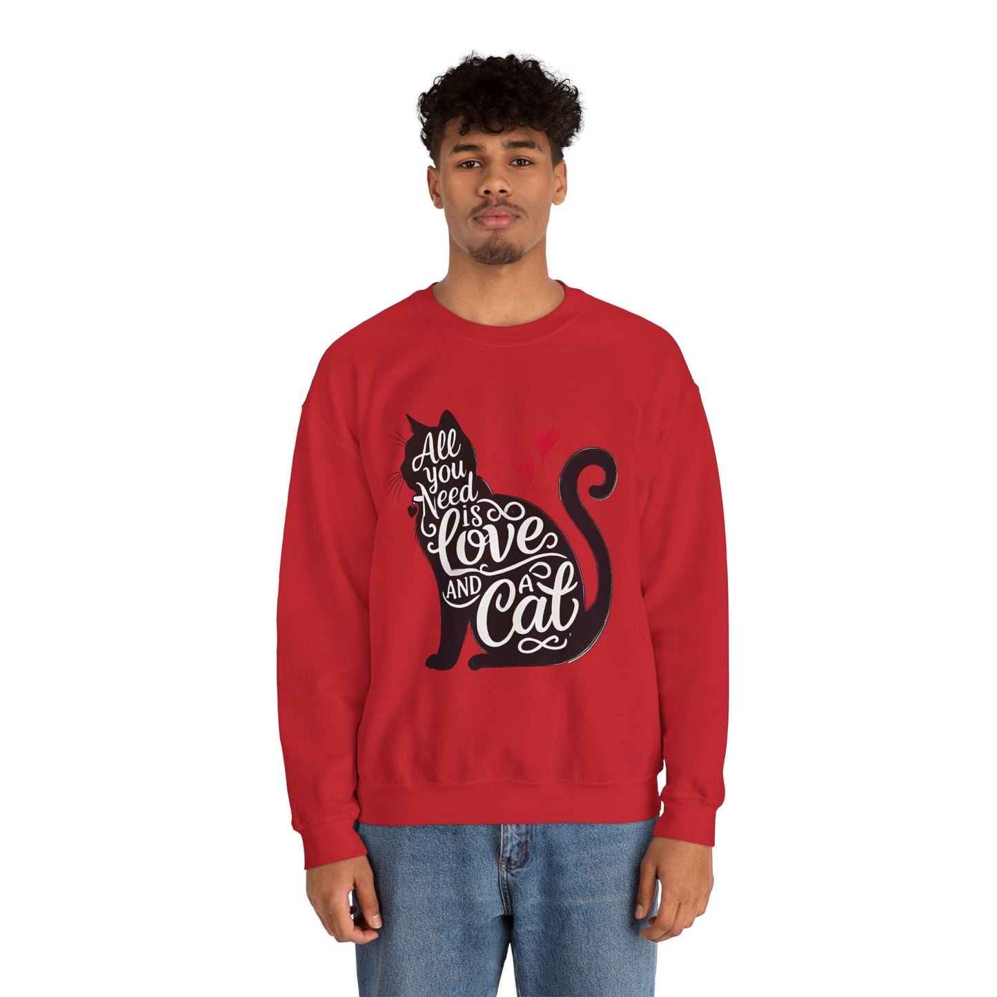 All You Need Is Love and a Cat sweatshirt - Cat Lover Crewneck Sweatshirt
