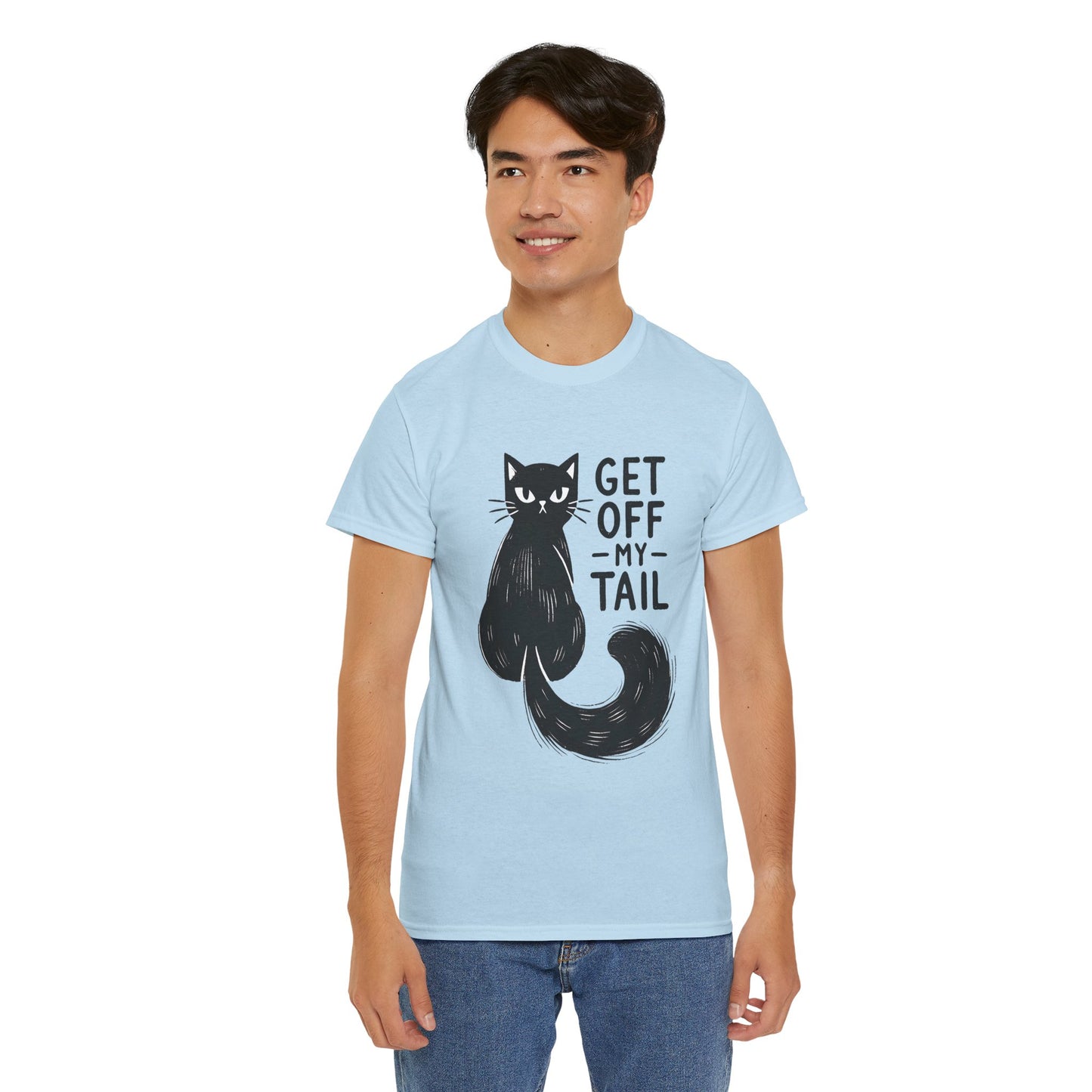 Cat T-Shirt — "Get Off My Tail" Funny Black Cat Tee
