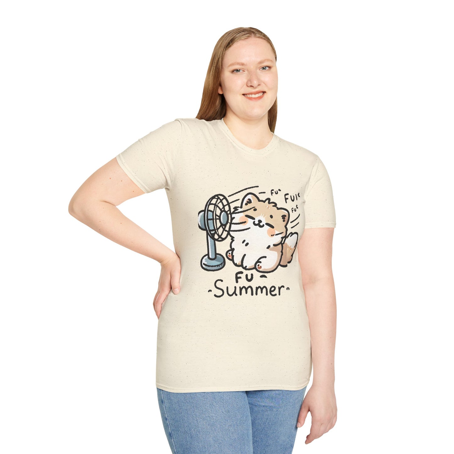 Funny Summer Shirt - Cute Fluffy Dog Cooling Off Tee (Fu Summer)