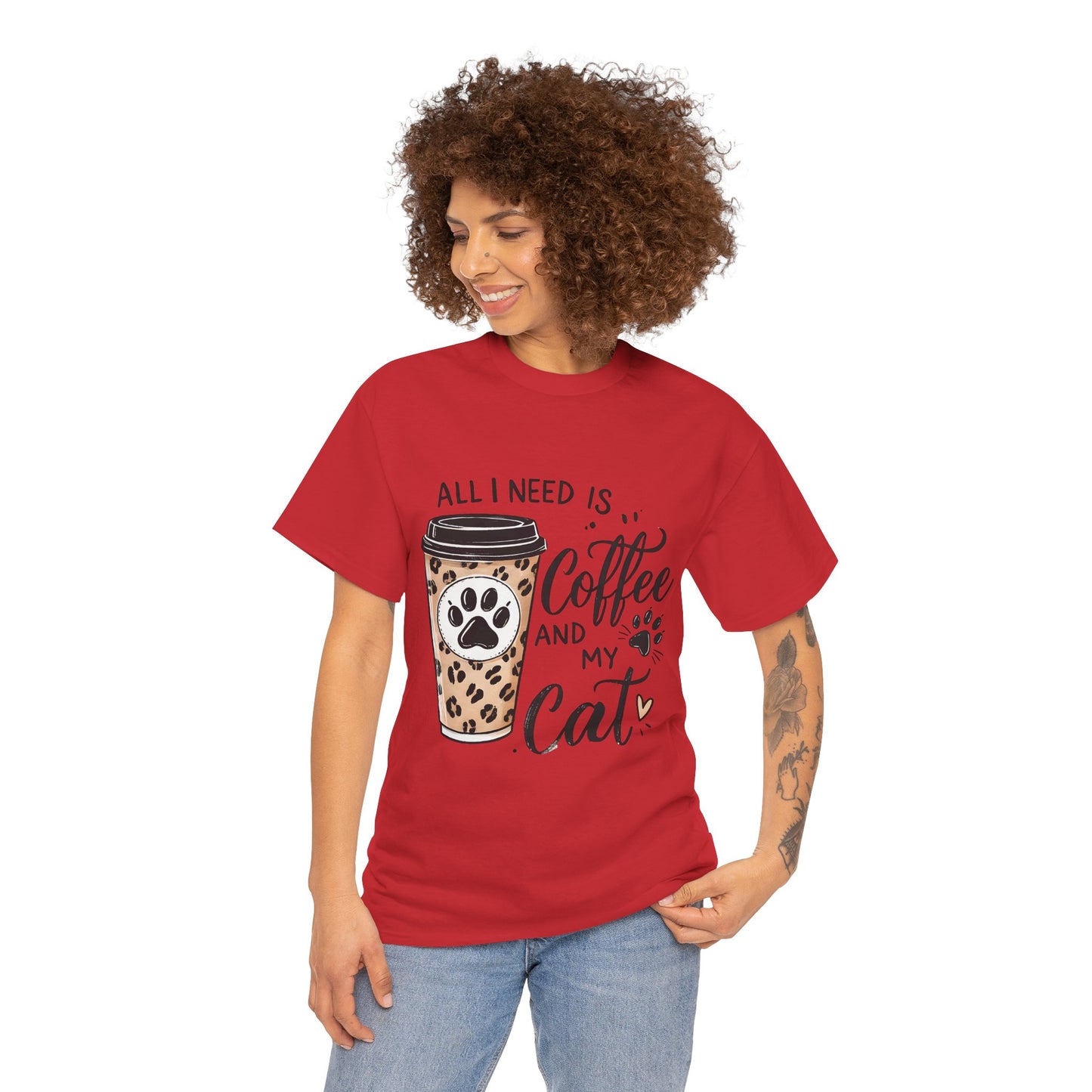Coffee and My Cat T-Shirt — Leopard Coffee Cup Cat Paw Tee