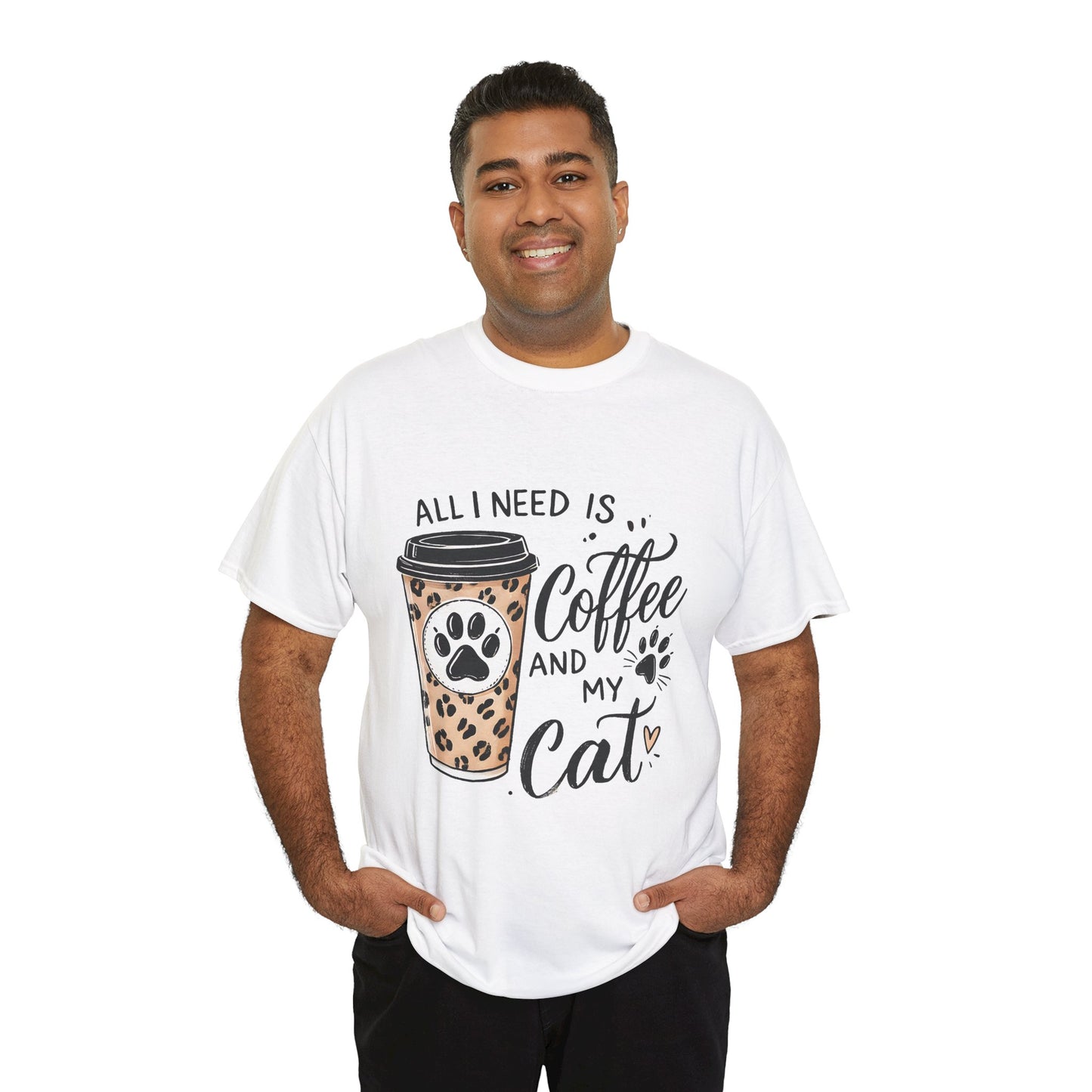 Coffee and My Cat T-Shirt — Leopard Coffee Cup Cat Paw Tee