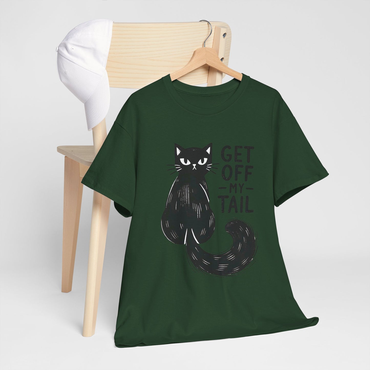 Cat T-Shirt — "Get Off My Tail" Funny Black Cat Tee