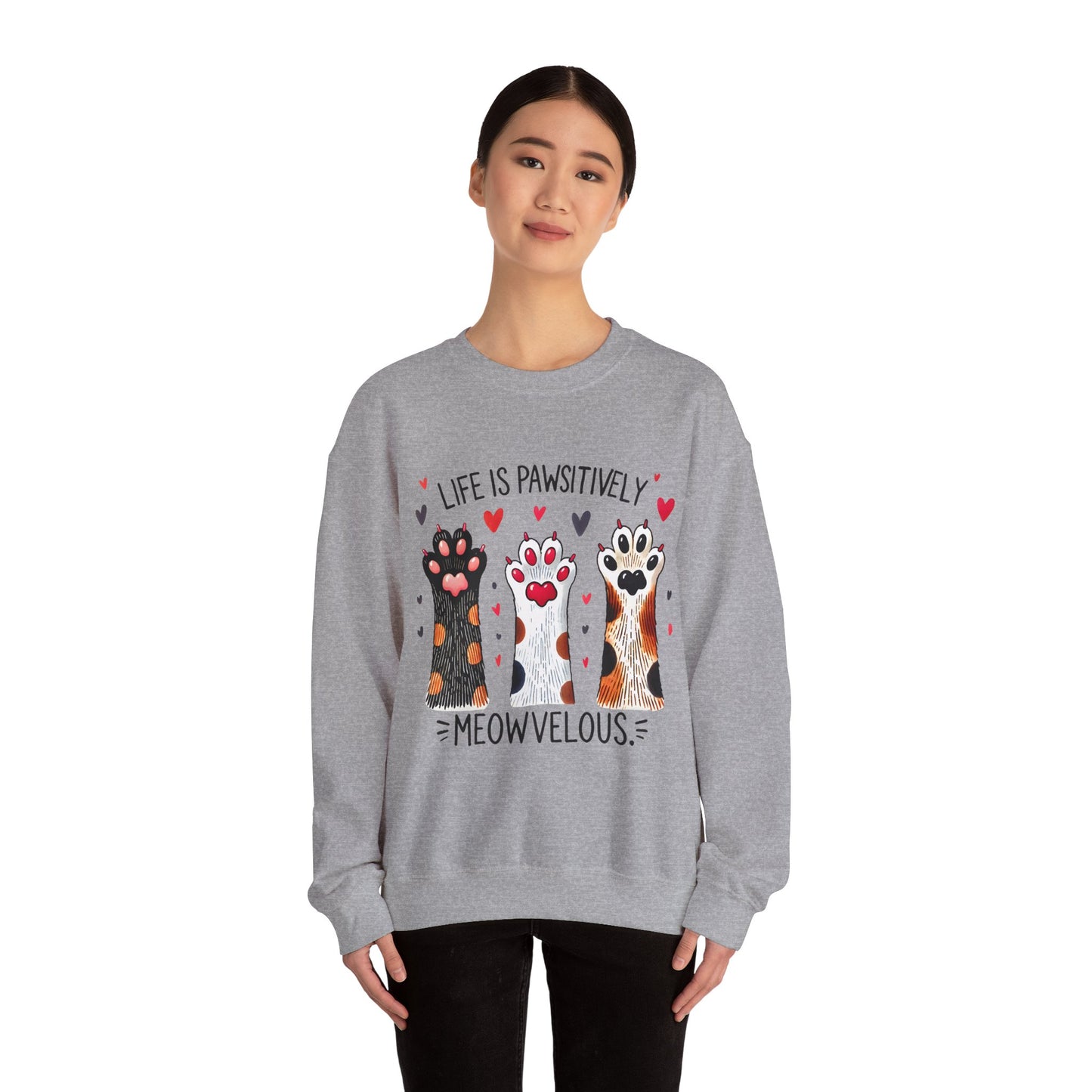Cat Paw Sweatshirt – "Life Is Pawsitively Meowvelous" Cute Cat Lover Crewneck