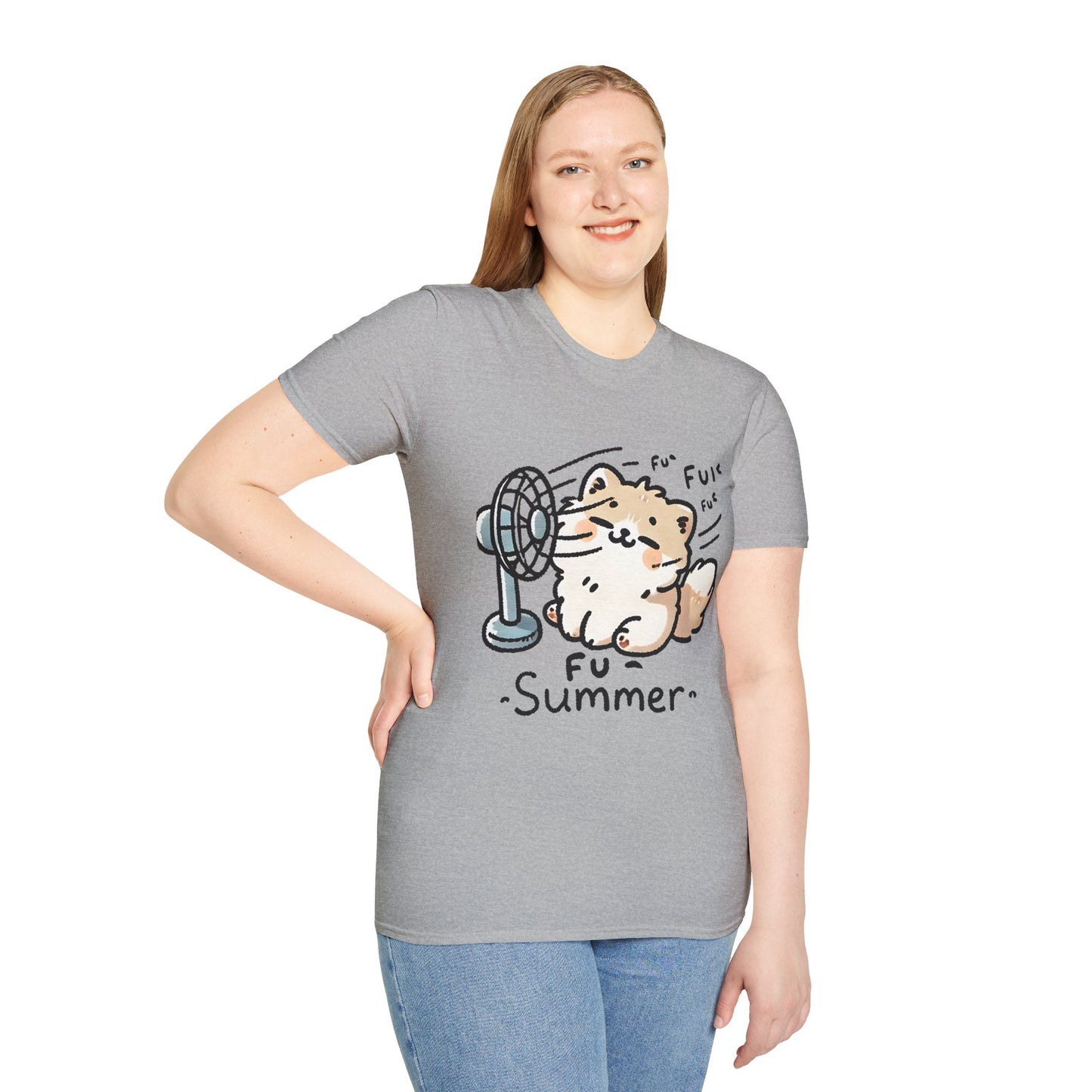 Funny Summer Shirt - Cute Fluffy Dog Cooling Off Tee (Fu Summer)