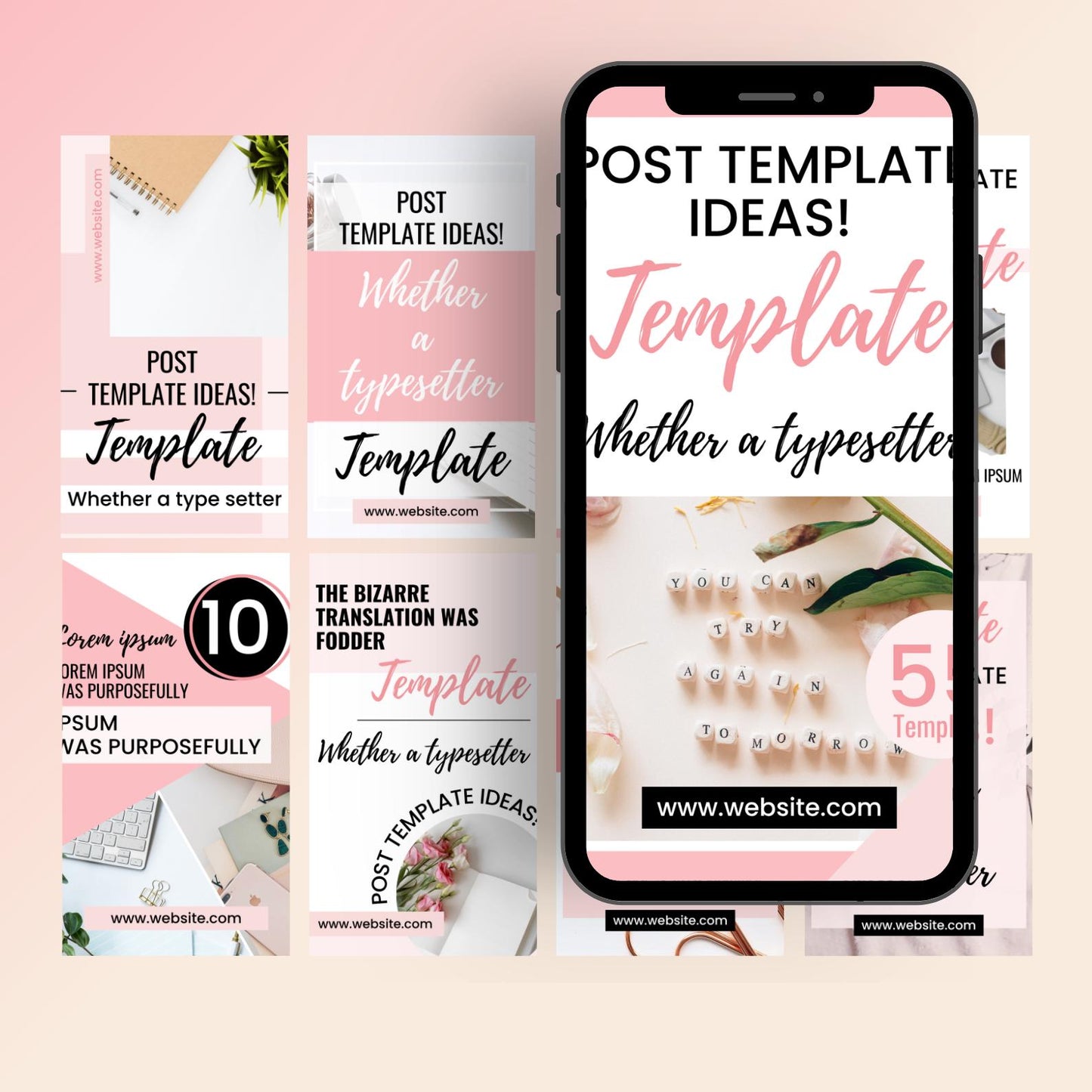 Feminine Pinterest-Inspired Instagram Templates, Social Media, Canva Bundle (Digital Download)