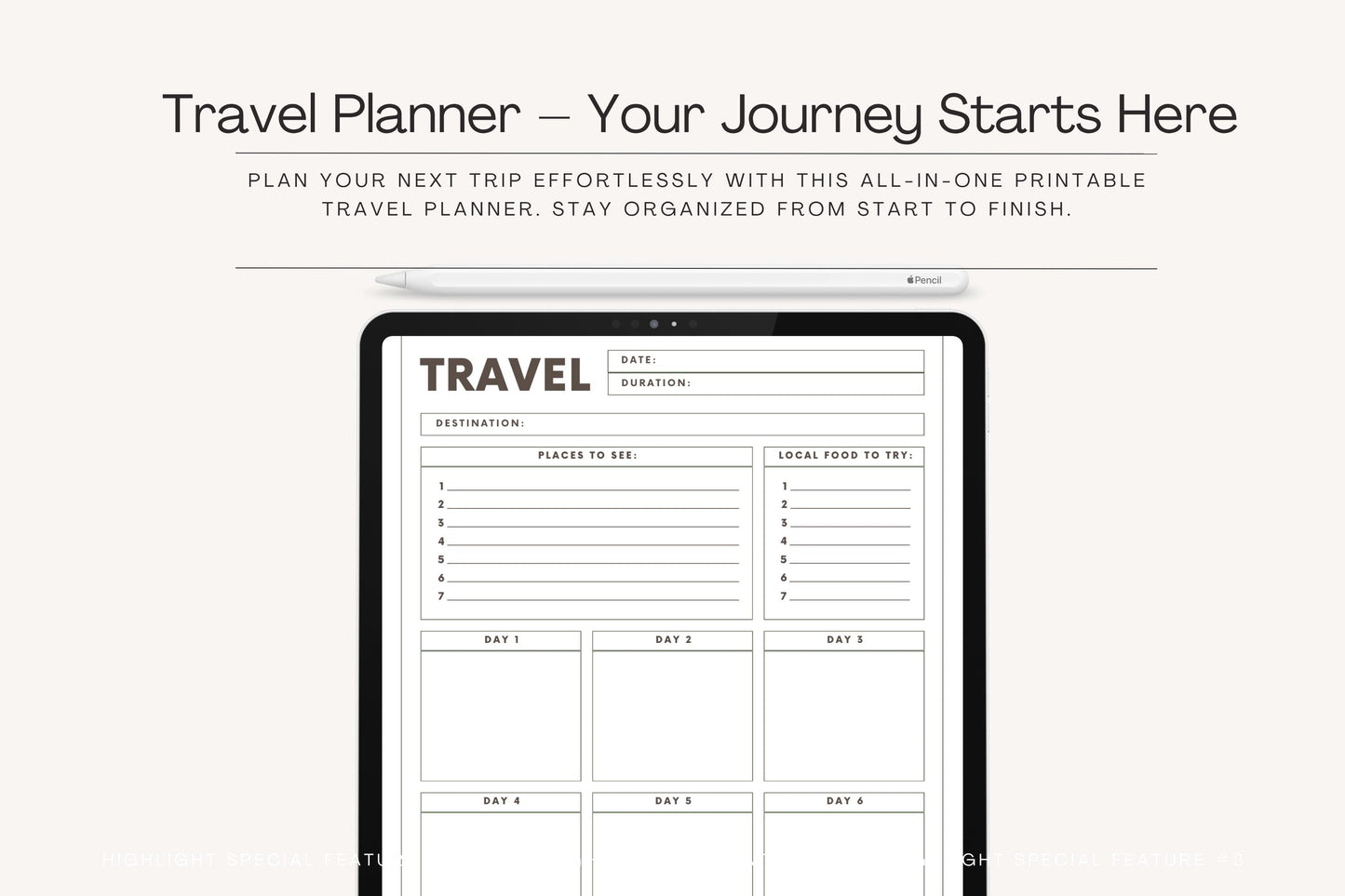 Planner di viaggio stampabile: modello di itinerario per le vacanze (PDF)