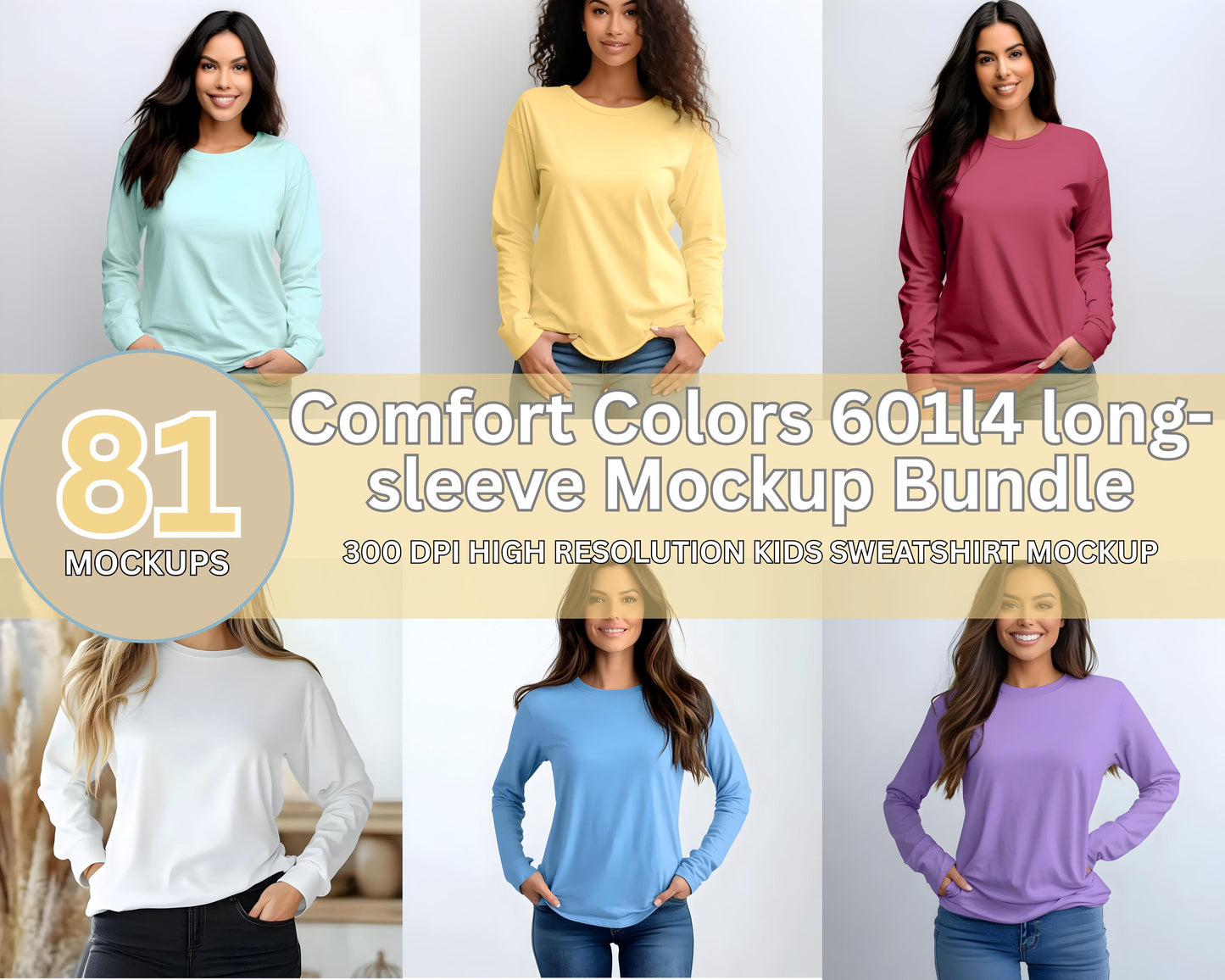 Comfort Colors 6014 Mockup Bundle, Long Sleeve Shirt (Digital Download)