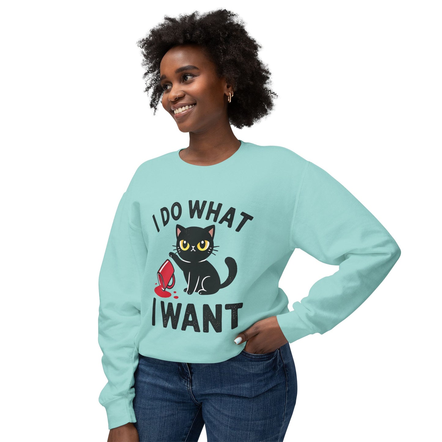 Cat Graphic Sweatshirt "I Do What I Want" – Cute Rebellious Cat Crewneck