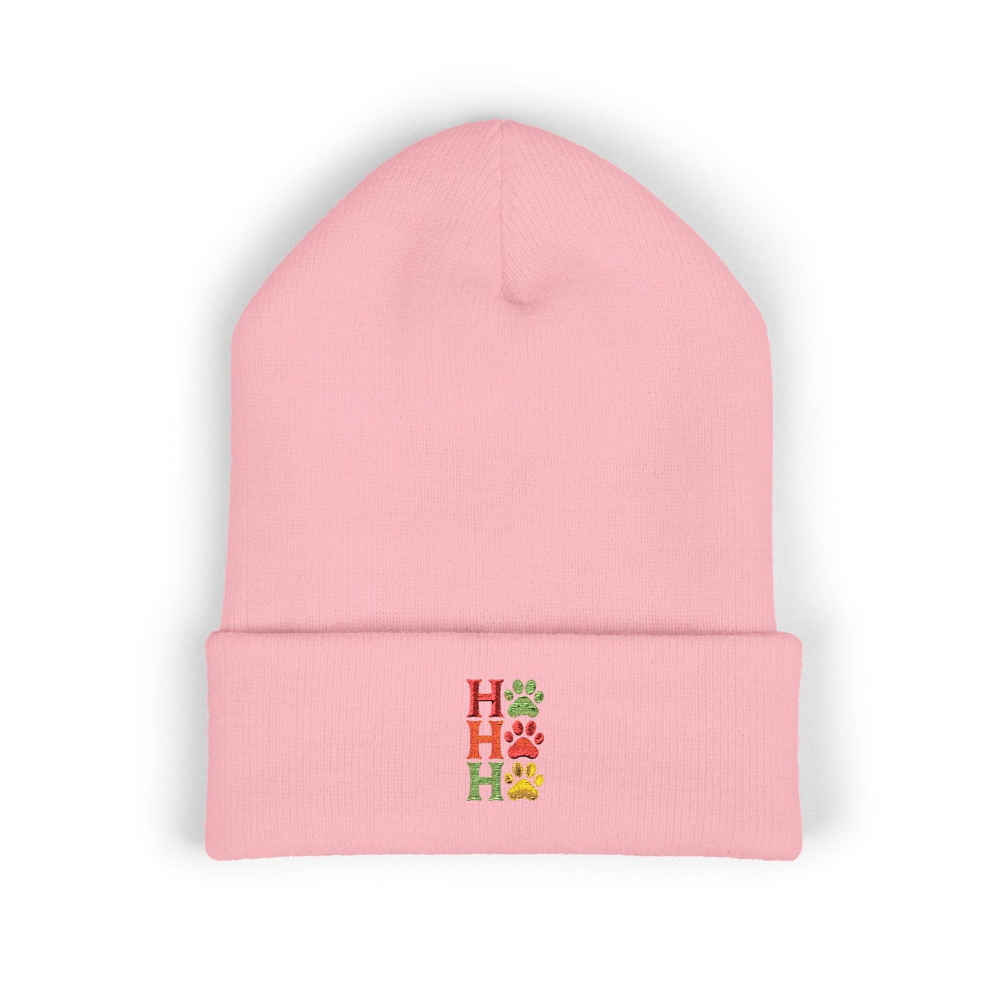 Ho Ho Ho Embroidered Cuffed Beanie — Festive Christmas Knit Hat