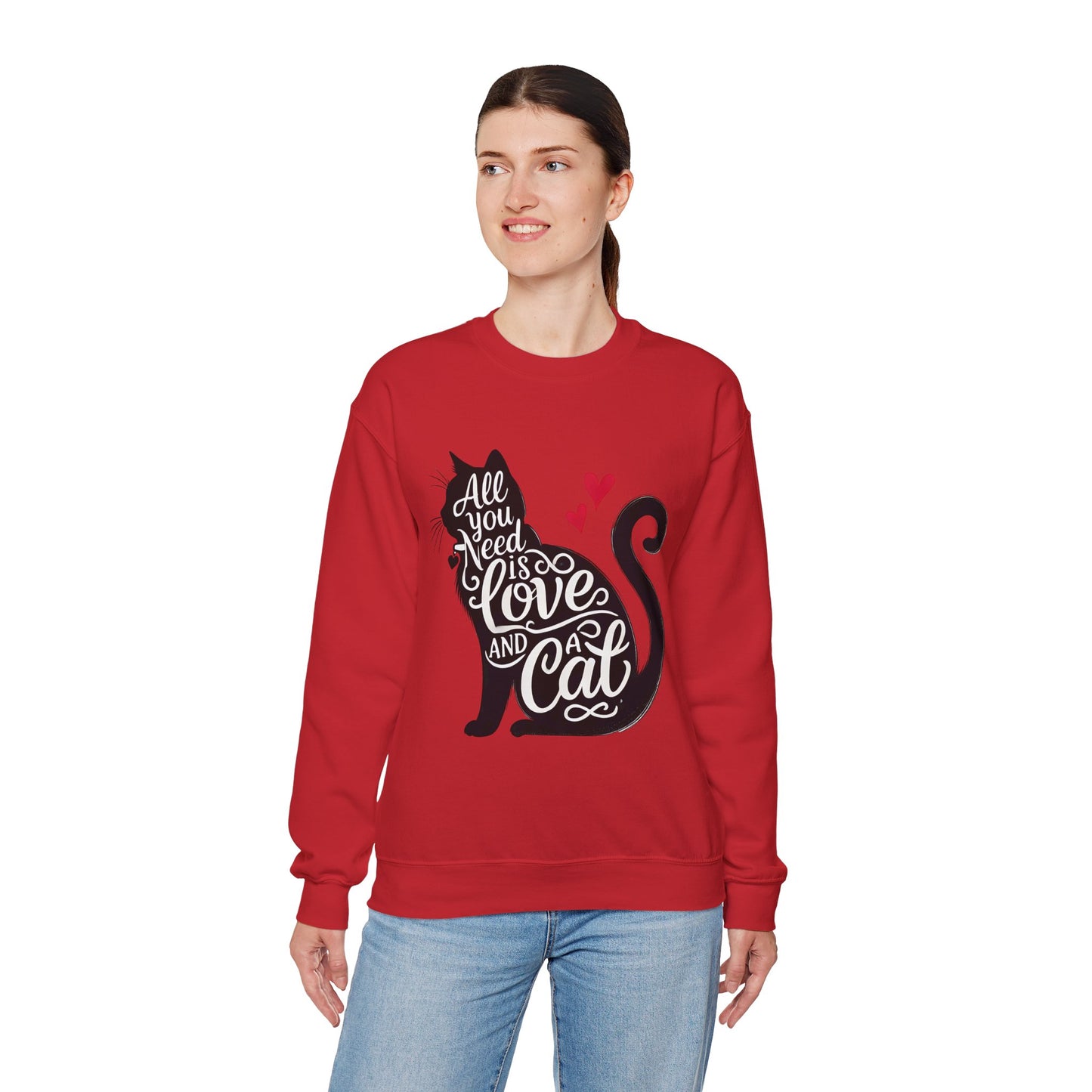 All You Need Is Love and a Cat sweatshirt - Cat Lover Crewneck Sweatshirt