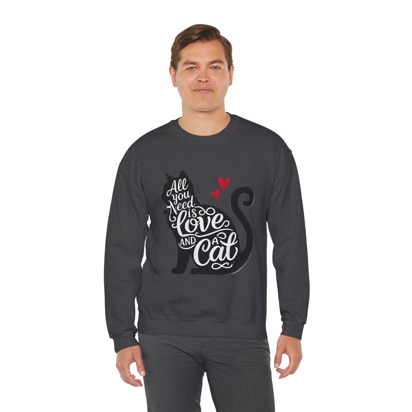 All You Need Is Love and a Cat sweatshirt - Cat Lover Crewneck Sweatshirt