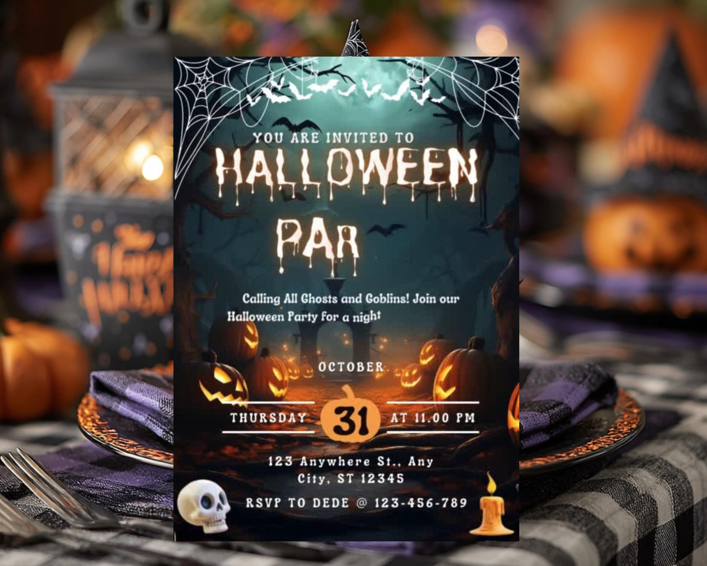 Invito modificabile per una festa di Halloween spettrale: itinerario fai da te (digitale)