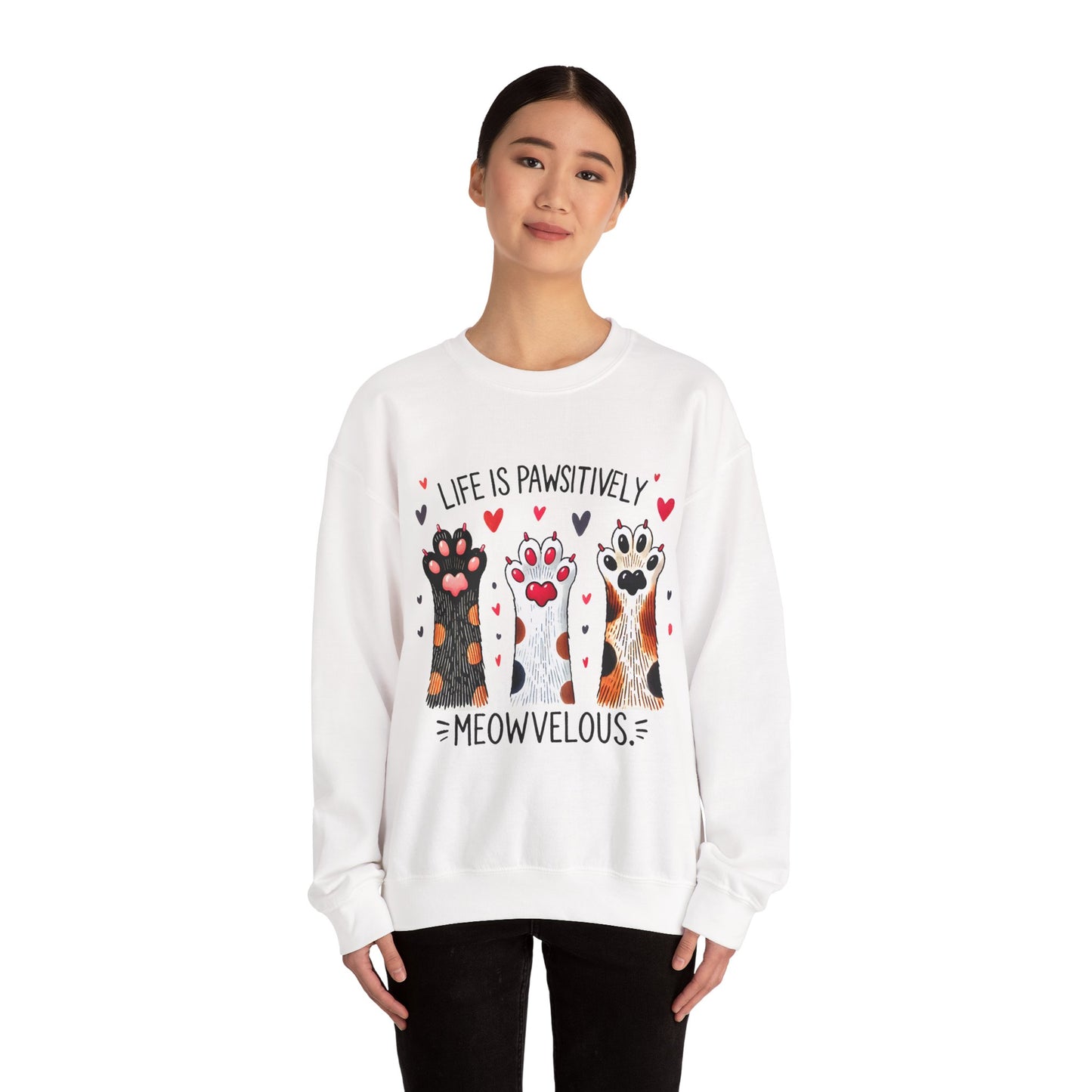 Cat Paw Sweatshirt – "Life Is Pawsitively Meowvelous" Cute Cat Lover Crewneck
