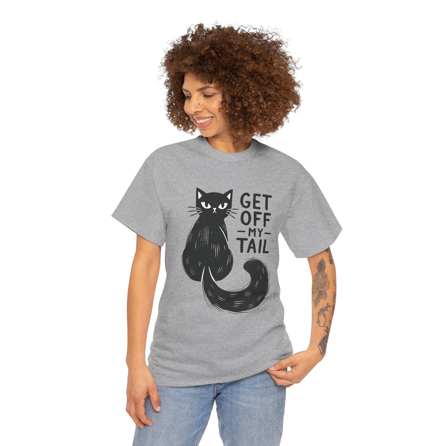 Cat T-Shirt — "Get Off My Tail" Funny Black Cat Tee