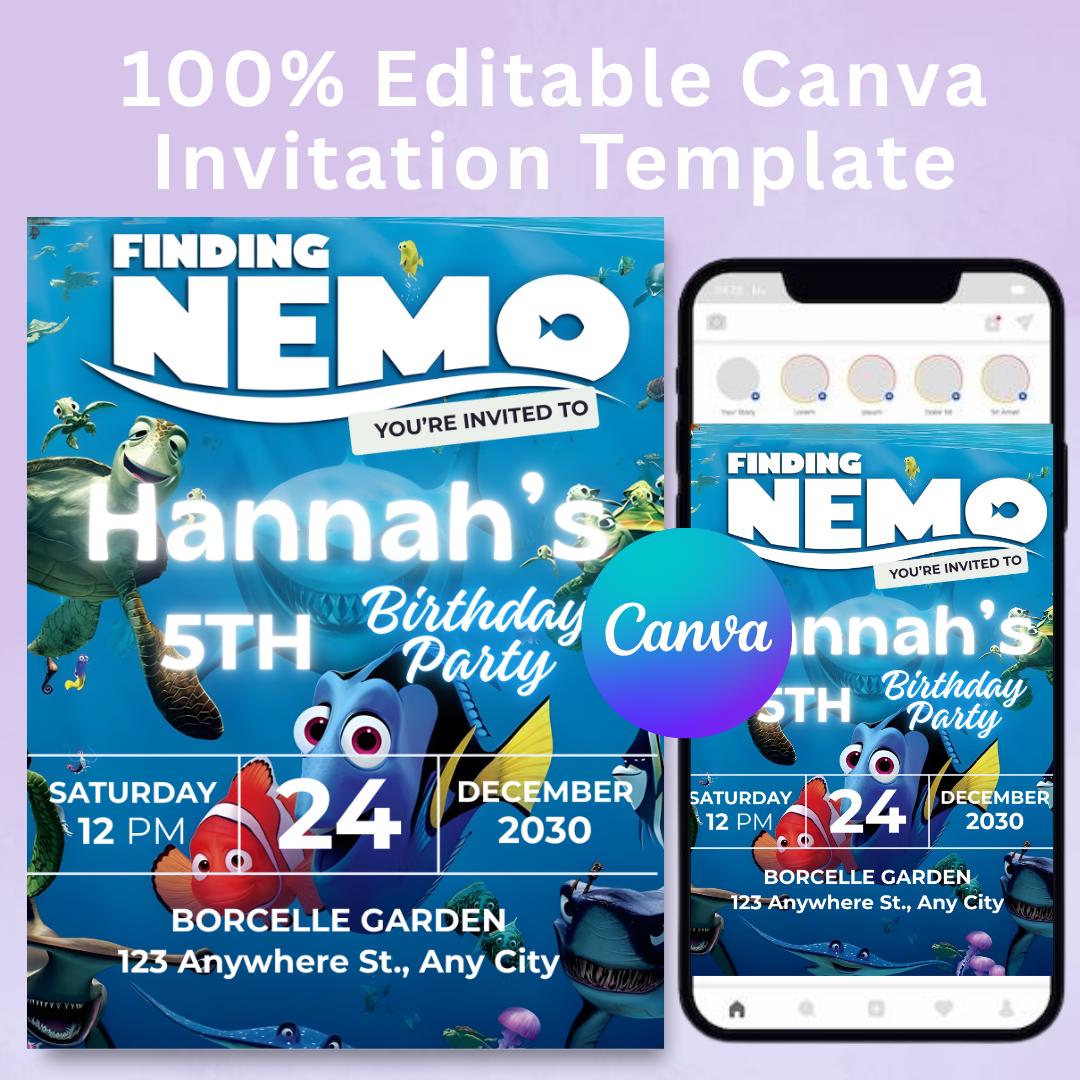 Finding Nemo Birthday Invitation: Editable Ocean Party Invite (Canva Template)